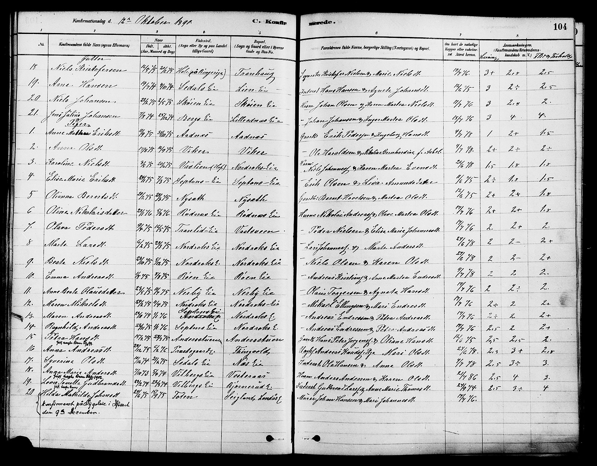 Søndre Land prestekontor, AV/SAH-PREST-122/K/L0002: Parish register (official) no. 2, 1878-1894, p. 104