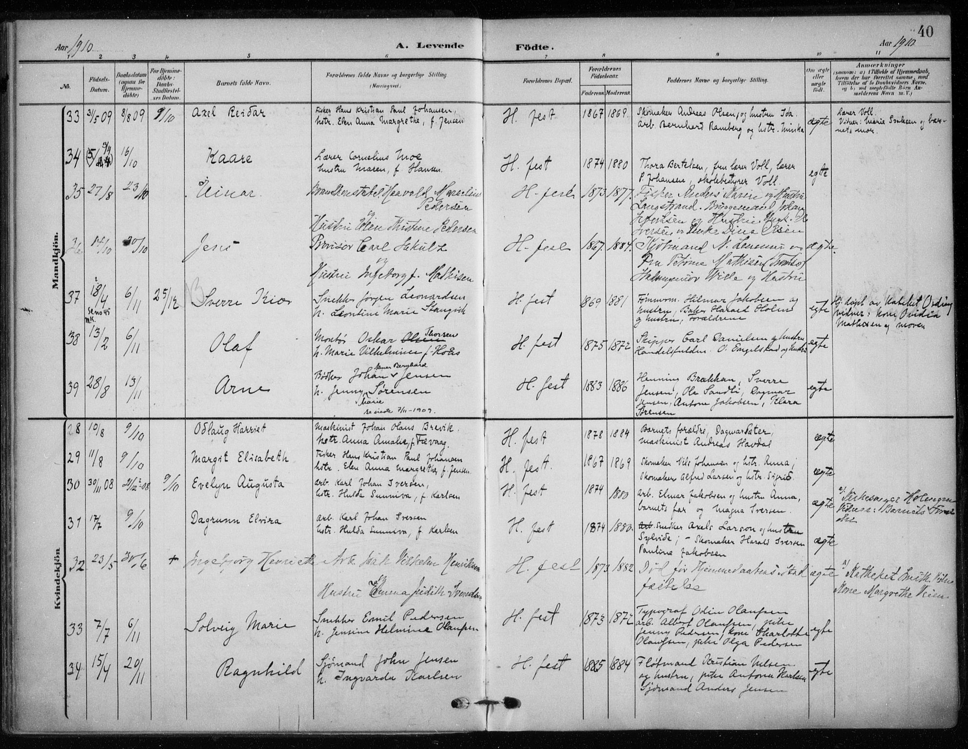Hammerfest sokneprestkontor, SATØ/S-1347/H/Ha/L0014.kirke: Parish register (official) no. 14, 1906-1916, p. 40