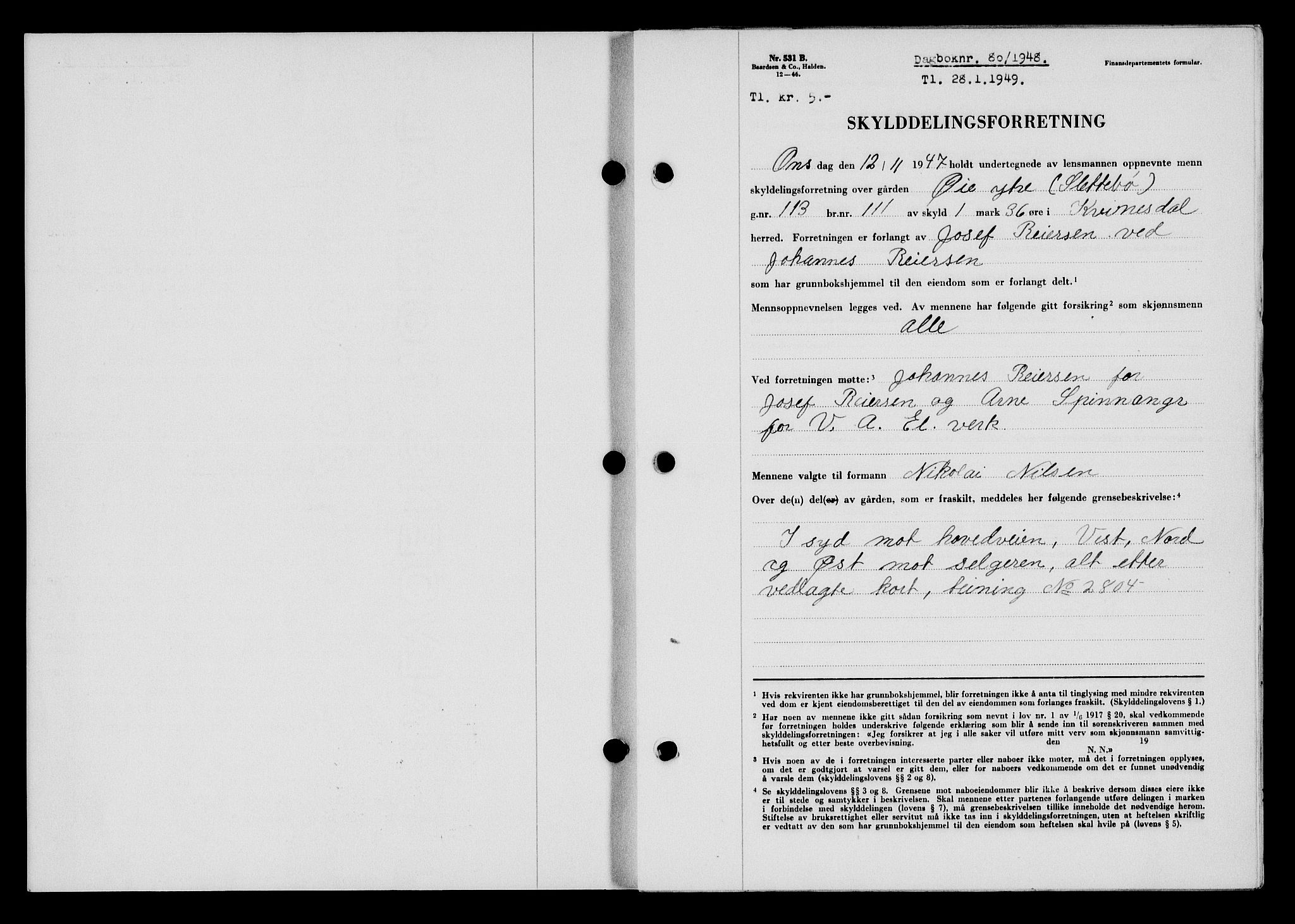 Flekkefjord sorenskriveri, SAK/1221-0001/G/Gb/Gba/L0064: Mortgage book no. A-12, 1948-1949, Diary no: : 80/1949