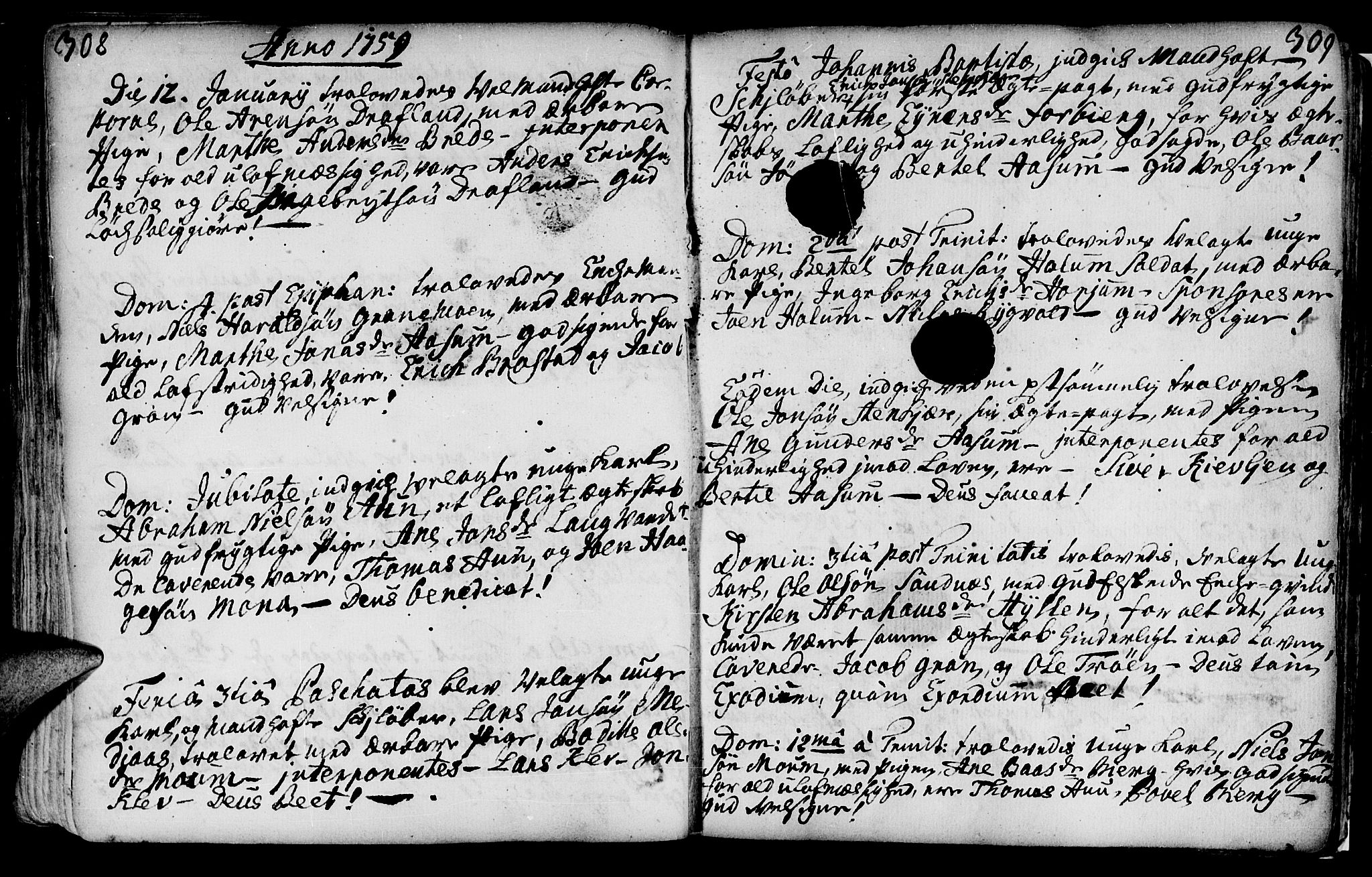 Ministerialprotokoller, klokkerbøker og fødselsregistre - Nord-Trøndelag, AV/SAT-A-1458/749/L0467: Parish register (official) no. 749A01, 1733-1787, p. 308-309