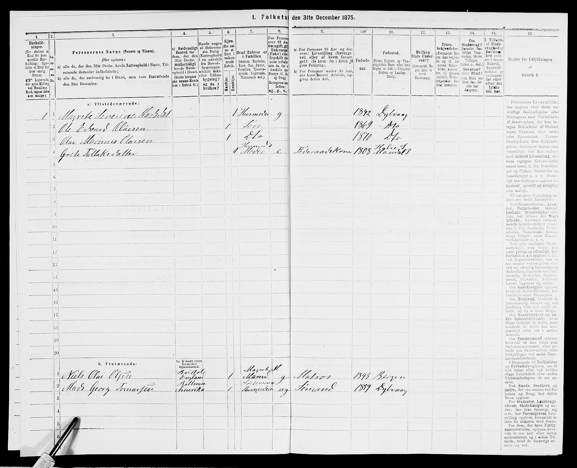 SAK, 1875 census for 0915P Dypvåg, 1875, p. 435