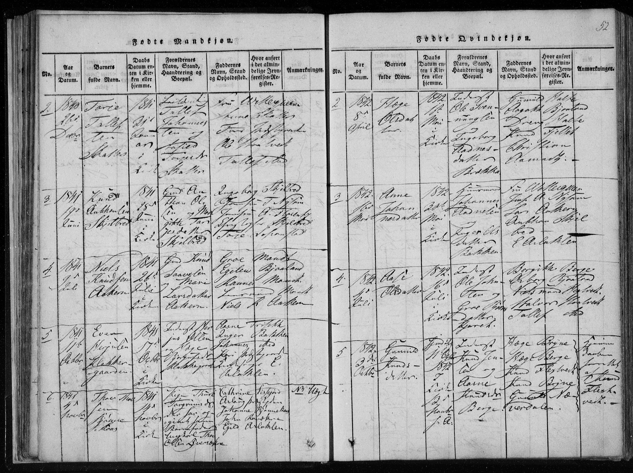 Lårdal kirkebøker, SAKO/A-284/F/Fa/L0005: Parish register (official) no. I 5, 1815-1860, p. 52