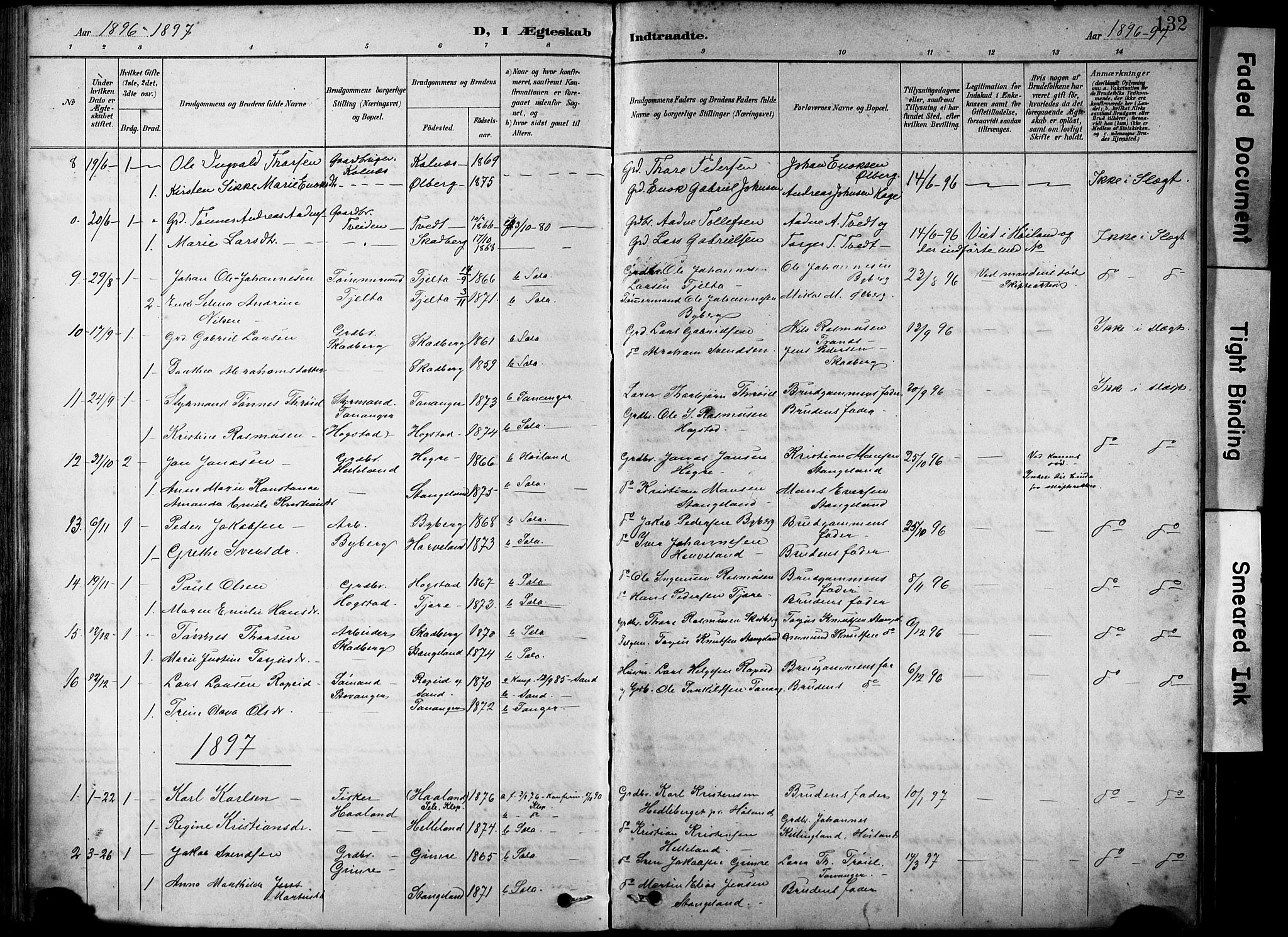 Håland sokneprestkontor, SAST/A-101802/001/30BA/L0012: Parish register (official) no. A 11, 1889-1900, p. 132