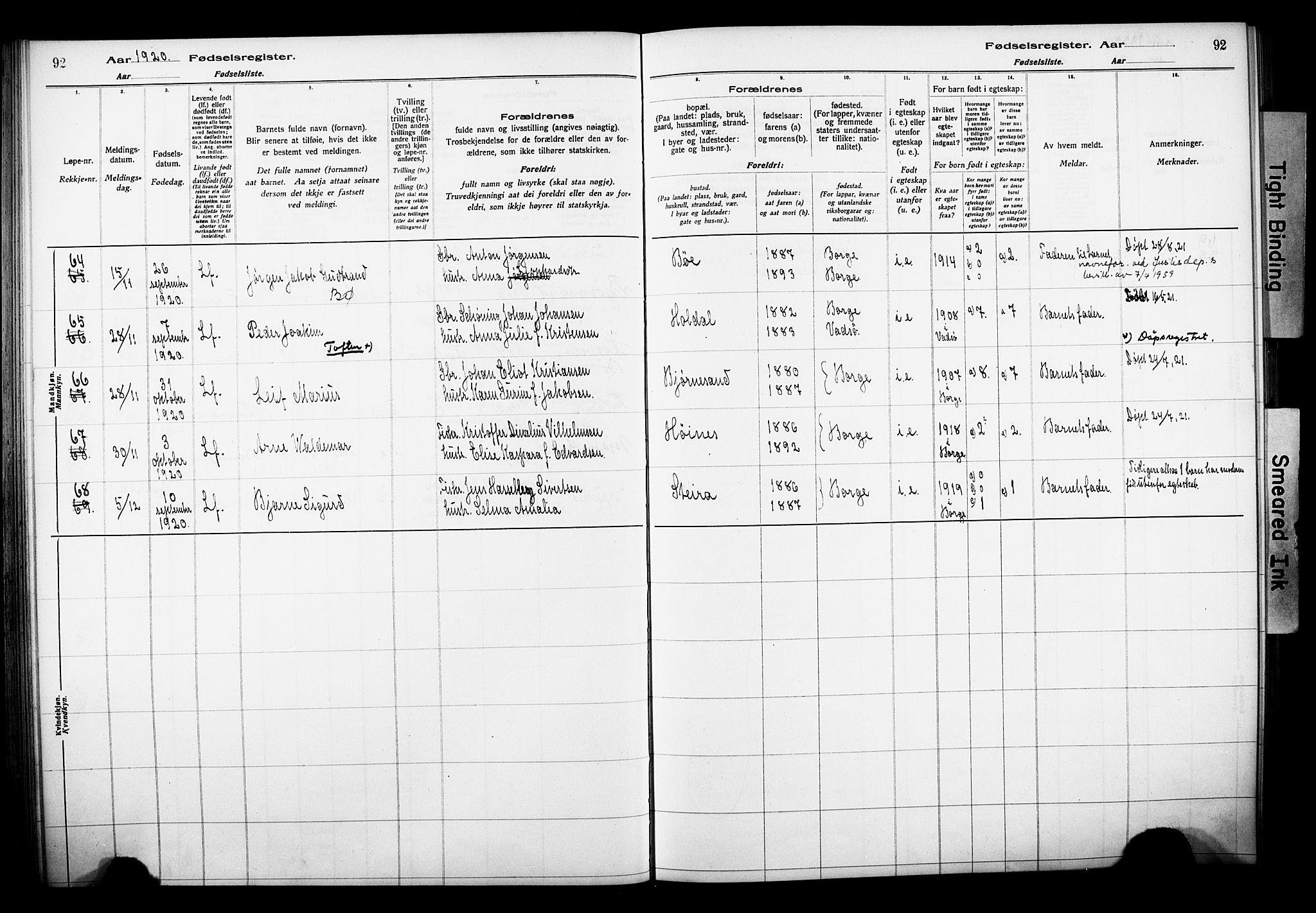 Ministerialprotokoller, klokkerbøker og fødselsregistre - Nordland, AV/SAT-A-1459/880/L1145: Birth register no. 880.II.4.1, 1916-1929, p. 92