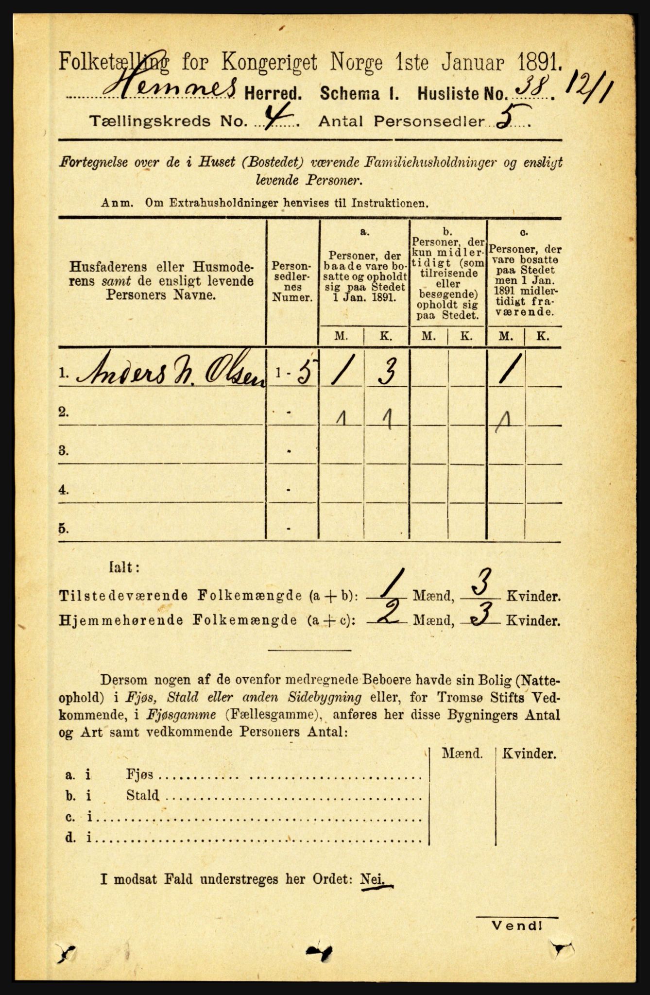 RA, 1891 census for 1832 Hemnes, 1891, p. 2238