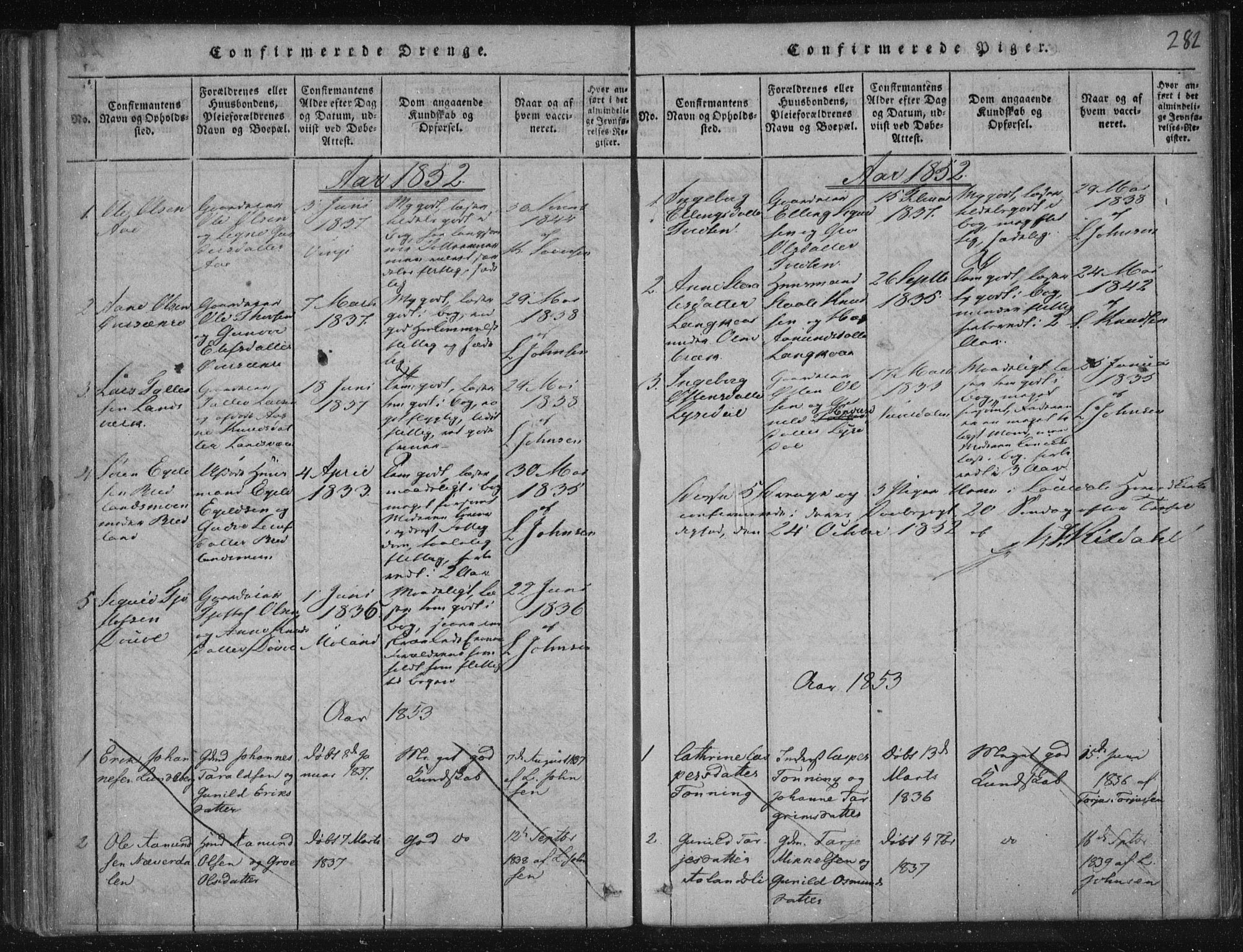 Lårdal kirkebøker, SAKO/A-284/F/Fc/L0001: Parish register (official) no. III 1, 1815-1860, p. 282