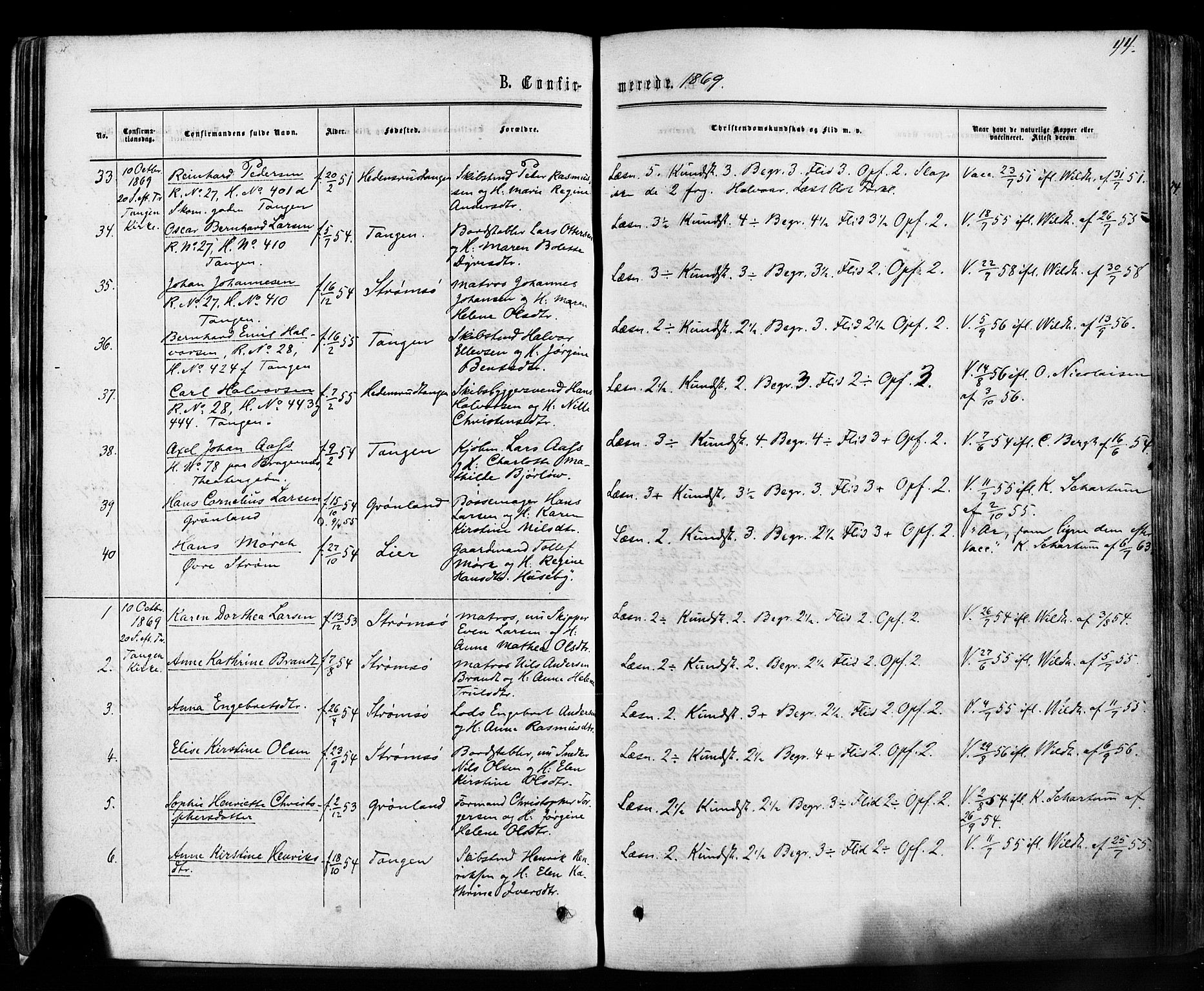 Strømsø kirkebøker, AV/SAKO-A-246/F/Fa/L0018: Parish register (official) no. I 18, 1865-1878, p. 44