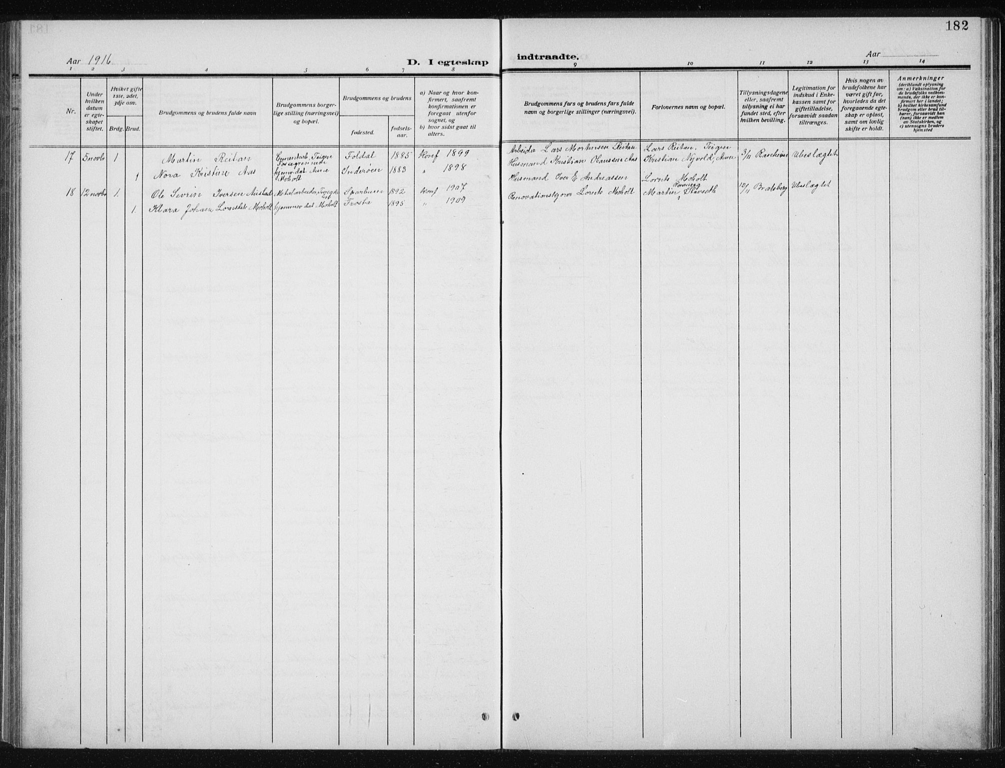 Ministerialprotokoller, klokkerbøker og fødselsregistre - Sør-Trøndelag, SAT/A-1456/606/L0314: Parish register (copy) no. 606C10, 1911-1937, p. 182