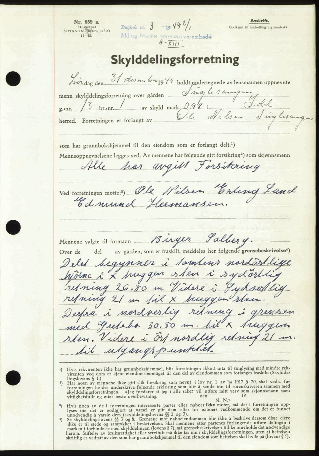 Idd og Marker sorenskriveri, AV/SAO-A-10283/G/Gb/Gbb/L0013: Mortgage book no. A13, 1949-1950, Diary no: : 3/1950