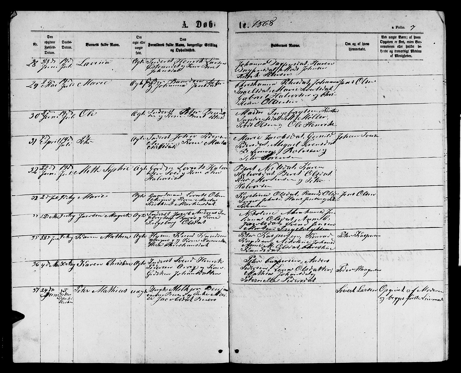 Ministerialprotokoller, klokkerbøker og fødselsregistre - Sør-Trøndelag, AV/SAT-A-1456/658/L0725: Parish register (copy) no. 658C01, 1867-1882, p. 7