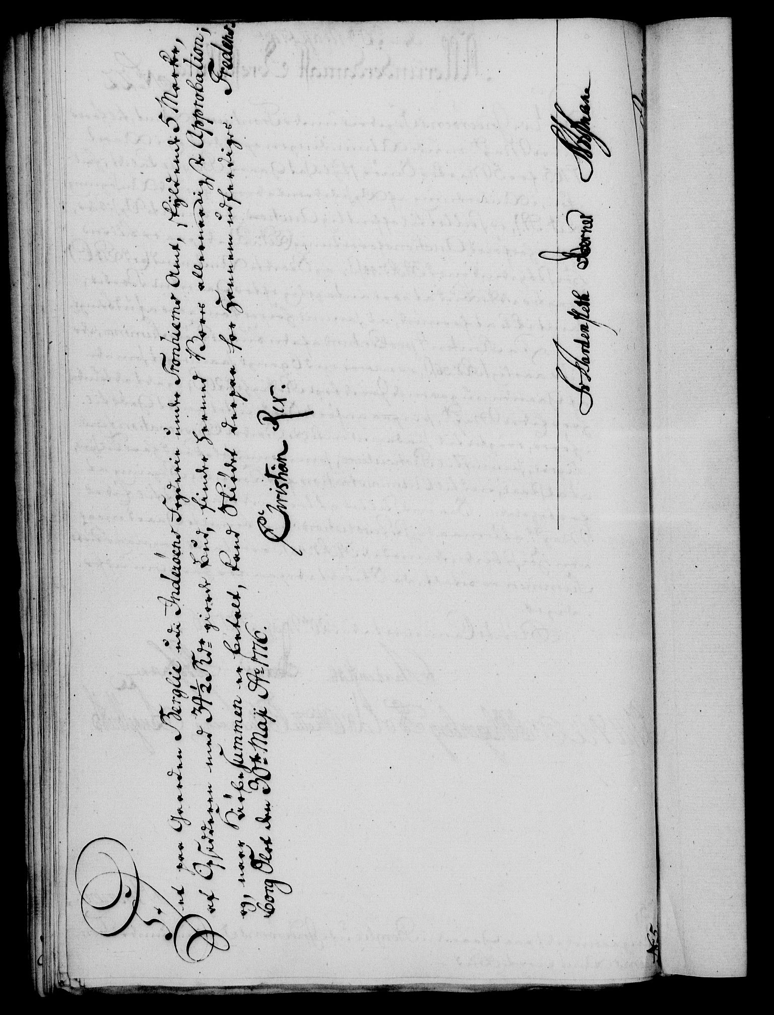 Rentekammeret, Kammerkanselliet, RA/EA-3111/G/Gf/Gfa/L0058: Norsk relasjons- og resolusjonsprotokoll (merket RK 52.58), 1776, p. 105
