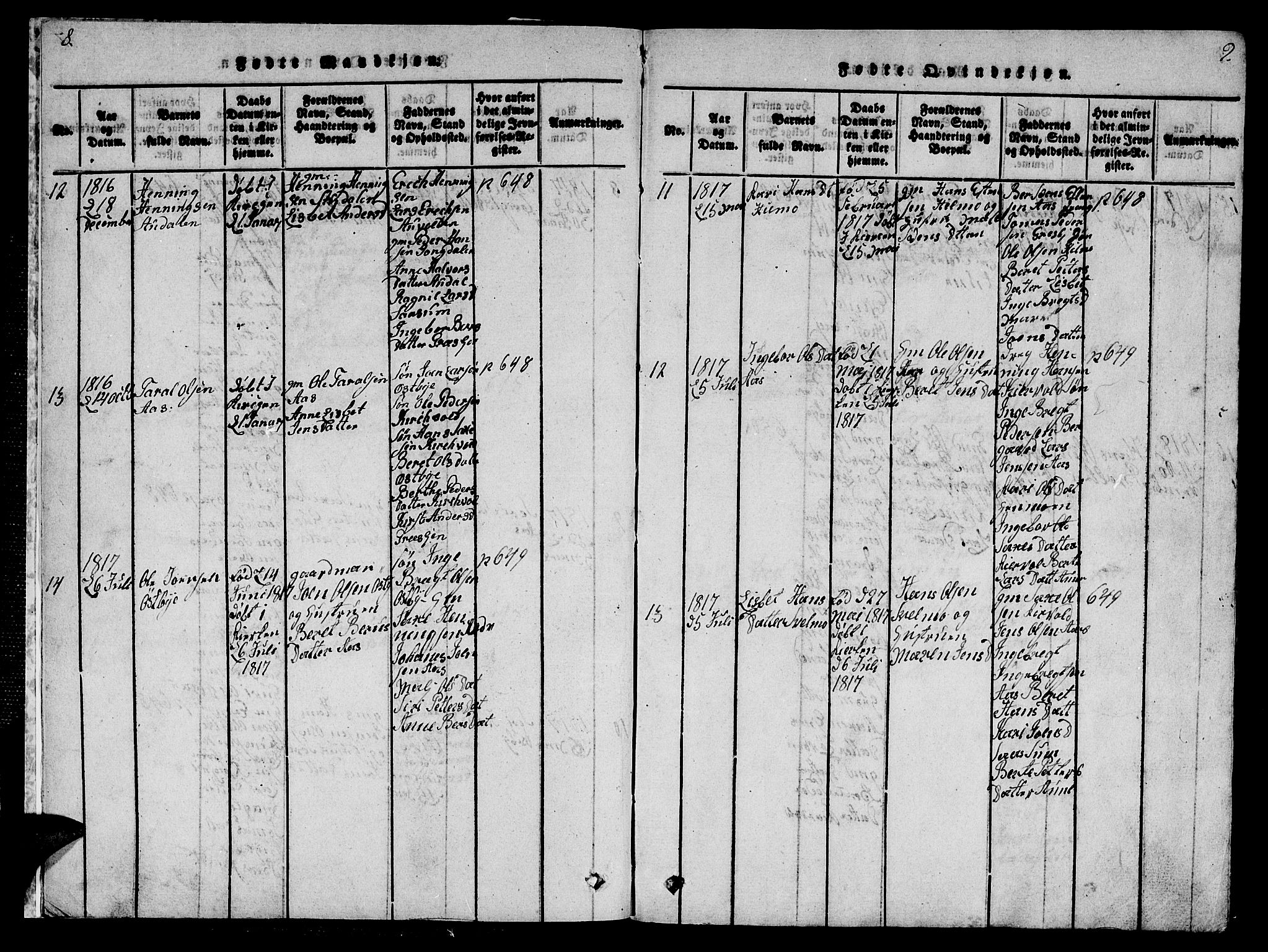 Ministerialprotokoller, klokkerbøker og fødselsregistre - Sør-Trøndelag, SAT/A-1456/698/L1164: Parish register (copy) no. 698C01, 1816-1861, p. 8-9