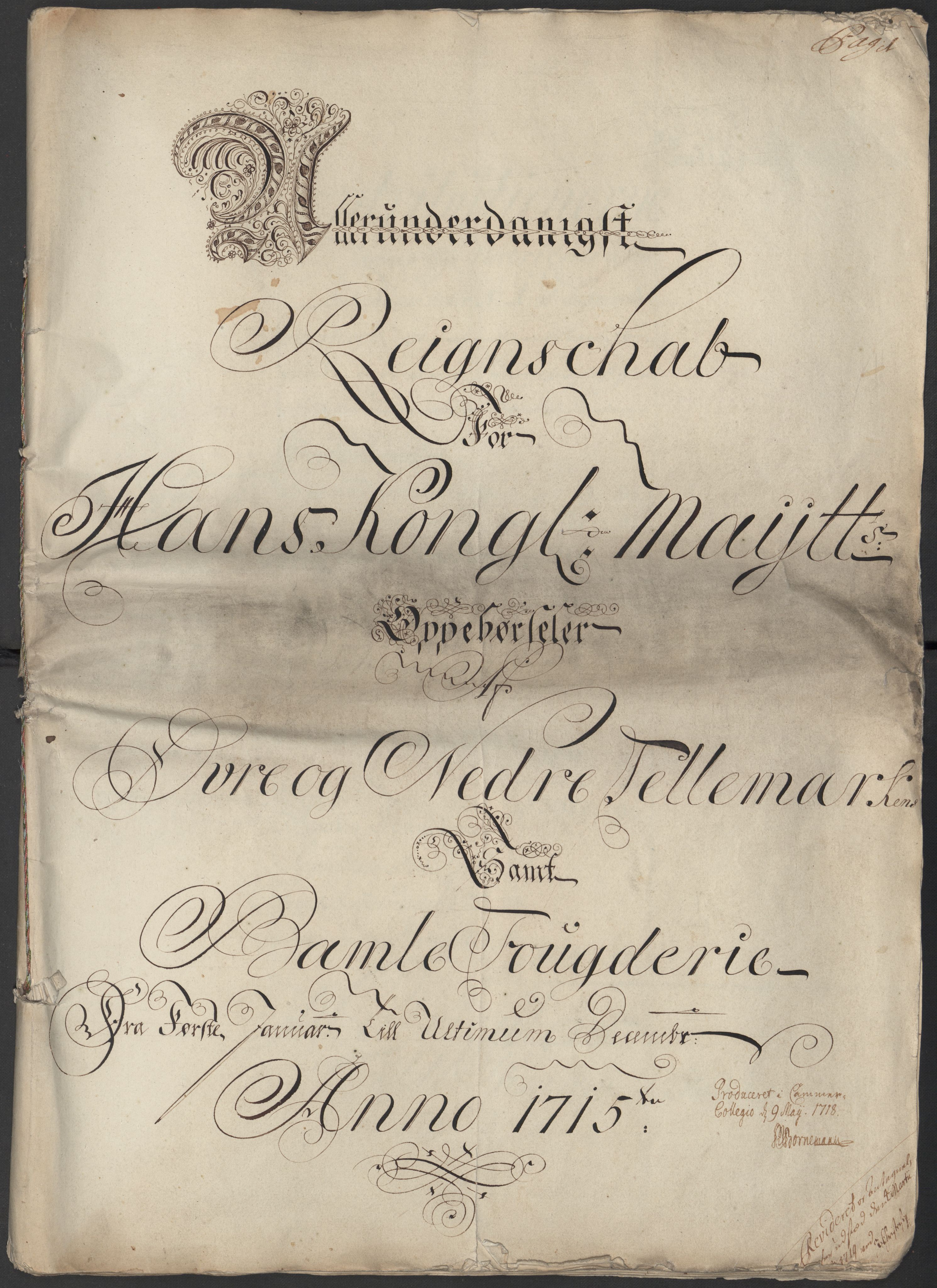 Rentekammeret inntil 1814, Reviderte regnskaper, Fogderegnskap, RA/EA-4092/R36/L2127: Fogderegnskap Øvre og Nedre Telemark og Bamble, 1715, p. 2