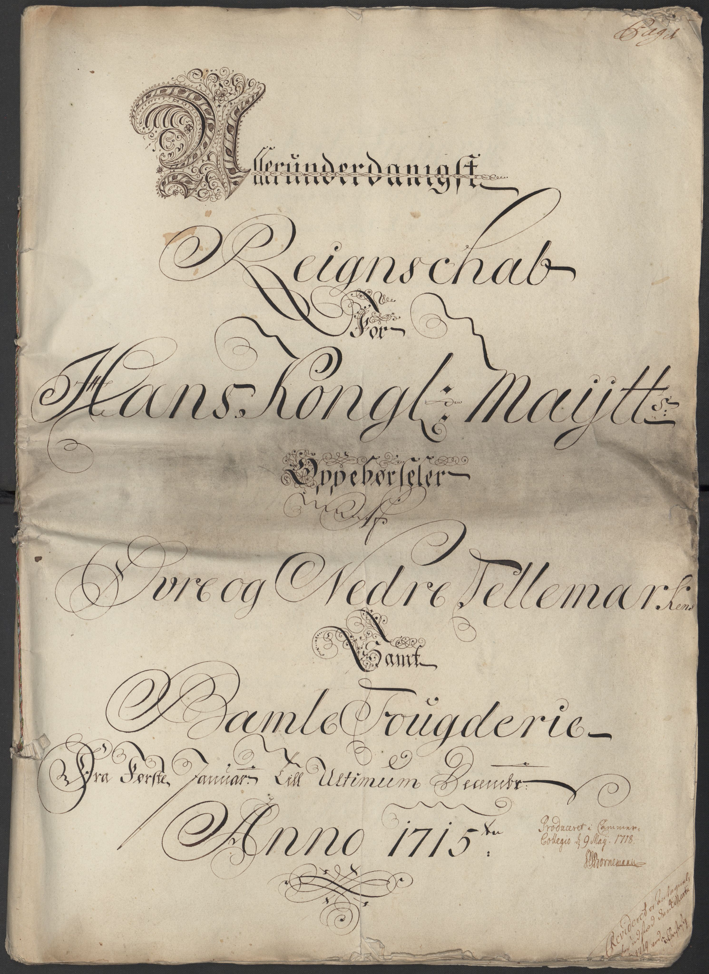 Rentekammeret inntil 1814, Reviderte regnskaper, Fogderegnskap, AV/RA-EA-4092/R36/L2127: Fogderegnskap Øvre og Nedre Telemark og Bamble, 1715, p. 2