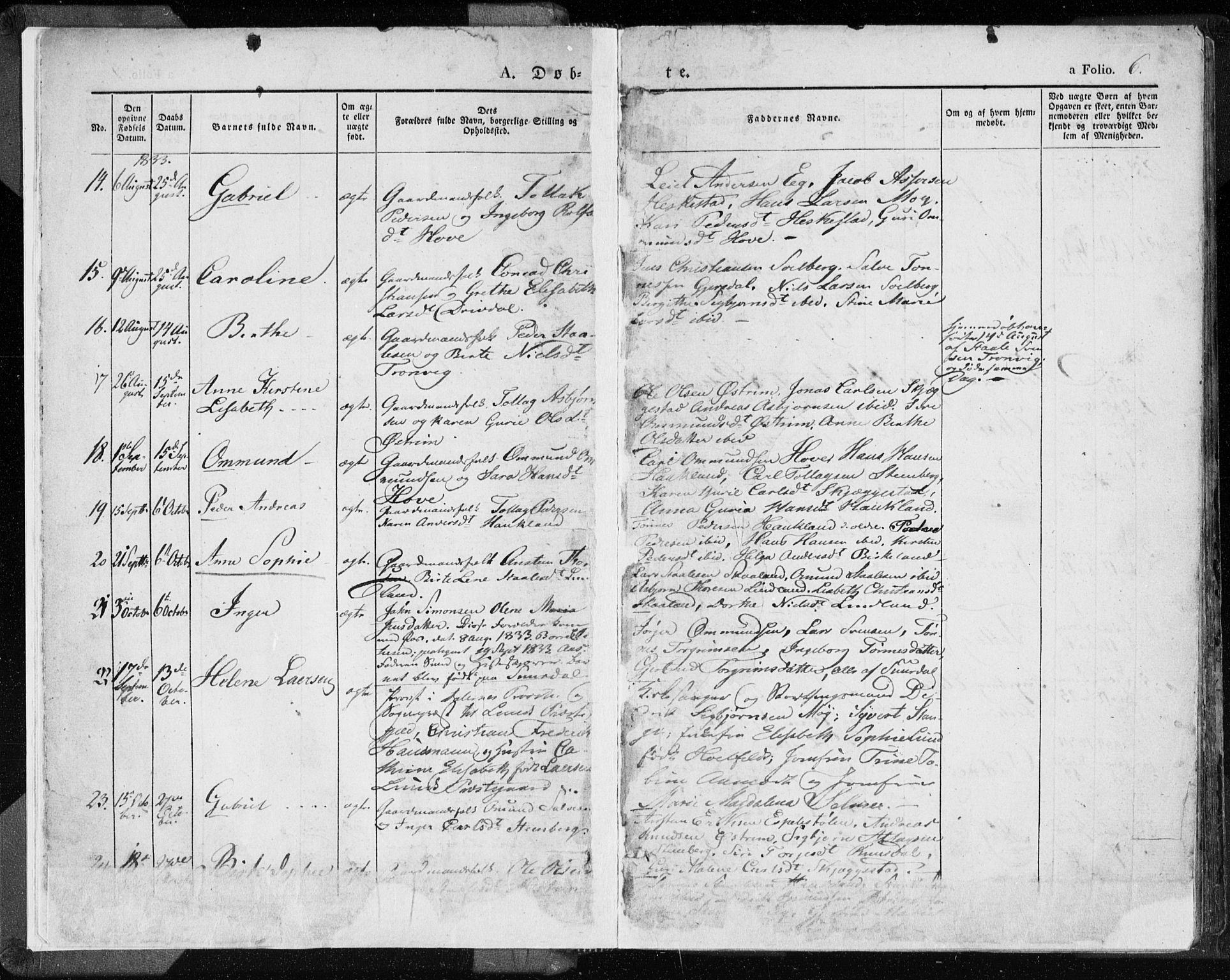 Lund sokneprestkontor, AV/SAST-A-101809/S06/L0007: Parish register (official) no. A 7.1, 1833-1854, p. 6