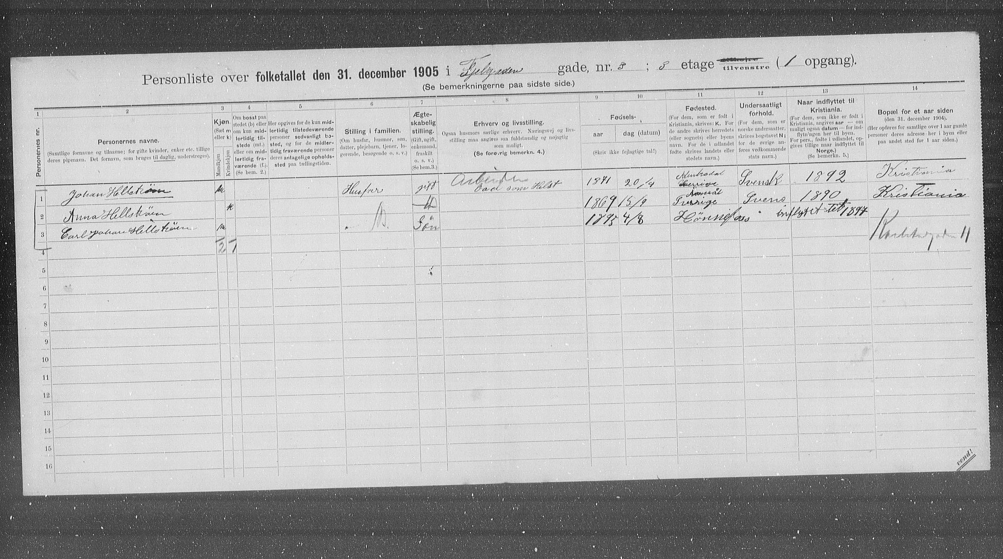 OBA, Municipal Census 1905 for Kristiania, 1905, p. 12542