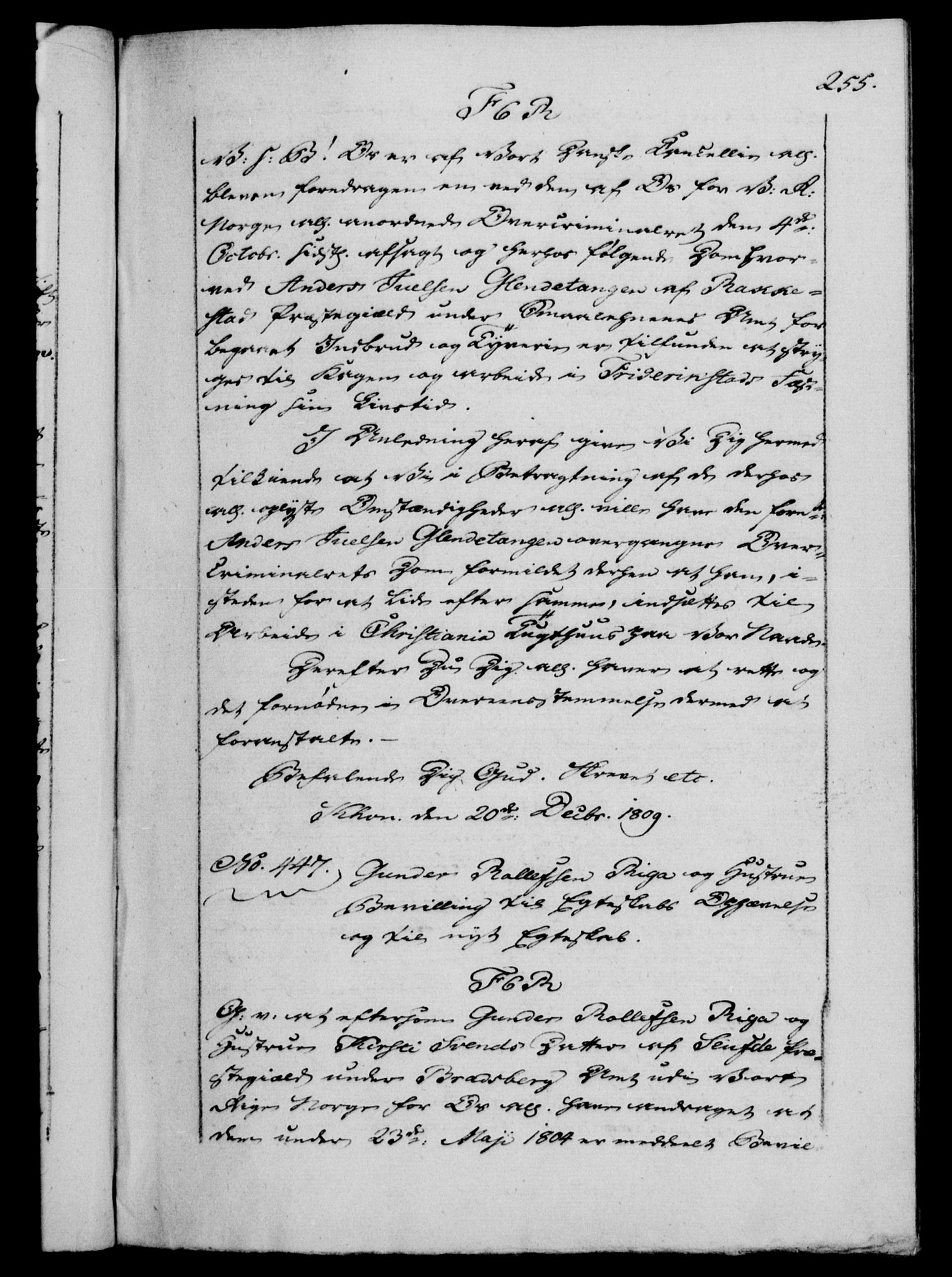 Danske Kanselli 1800-1814, AV/RA-EA-3024/H/Hf/Hfb/Hfba/L0004: Registranter, 1808-1810, p. 255a