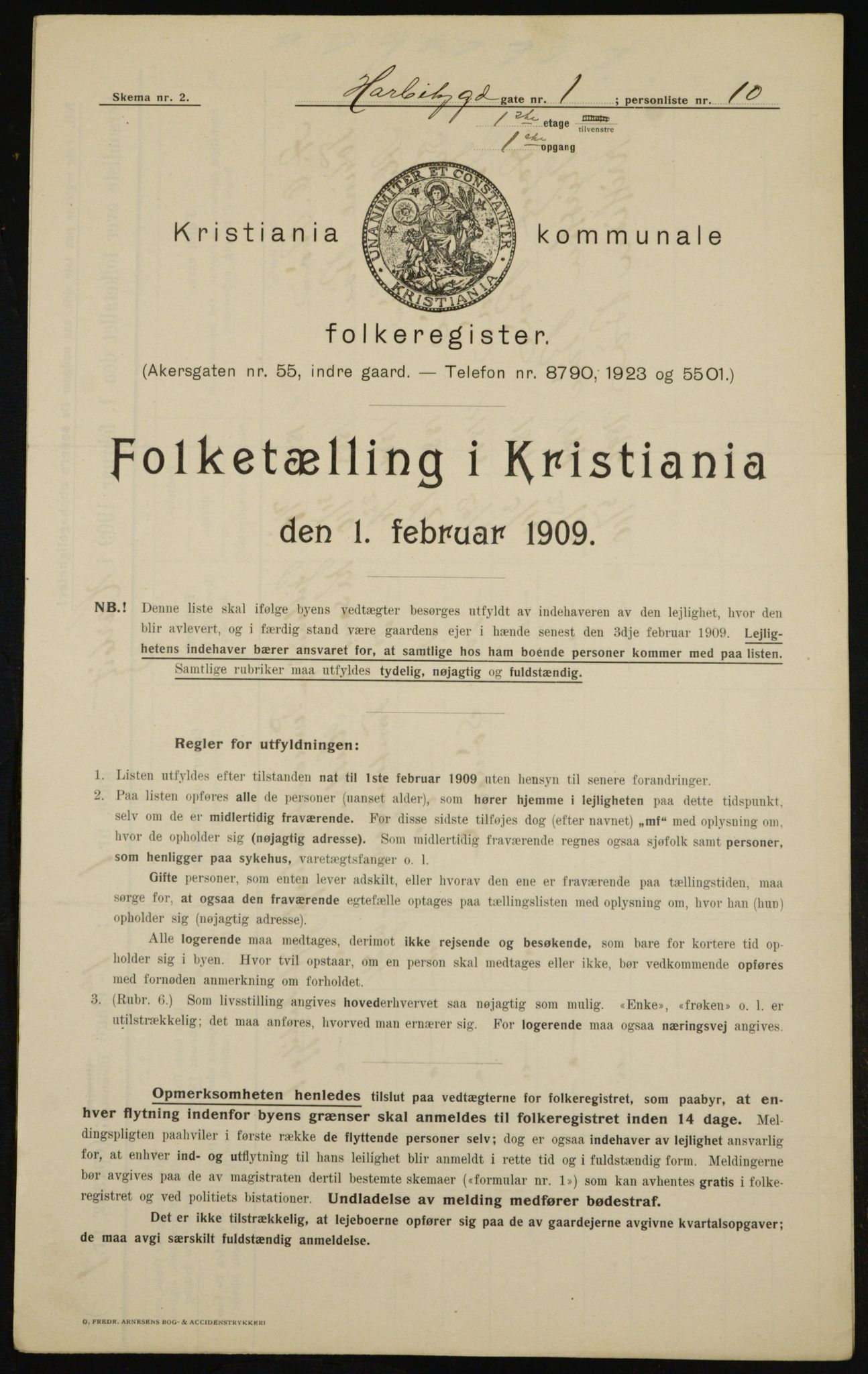 OBA, Municipal Census 1909 for Kristiania, 1909, p. 73310