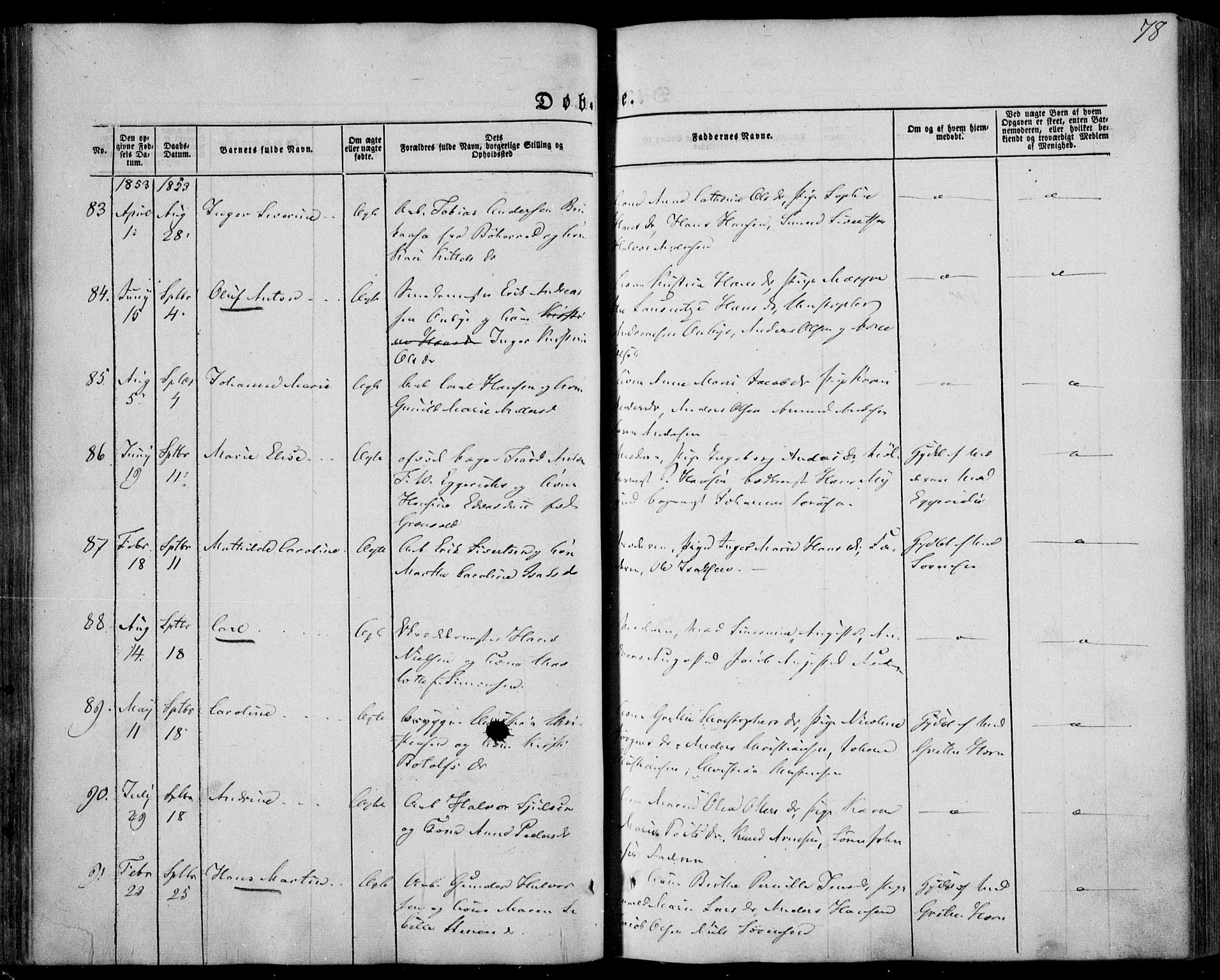 Larvik kirkebøker, AV/SAKO-A-352/F/Fa/L0003: Parish register (official) no. I 3, 1848-1856, p. 78