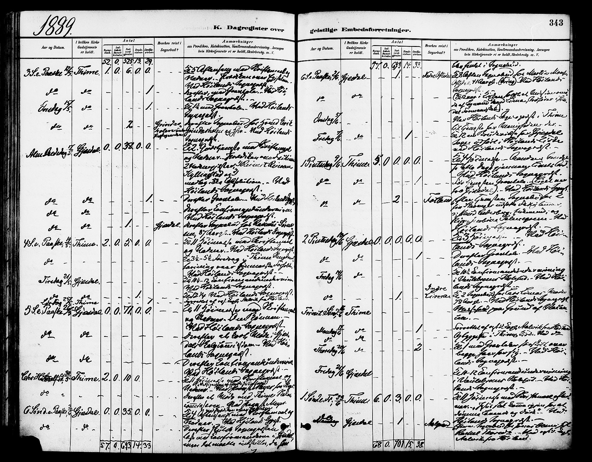 Lye sokneprestkontor, AV/SAST-A-101794/001/30BA/L0009: Parish register (official) no. A 8, 1881-1892, p. 343