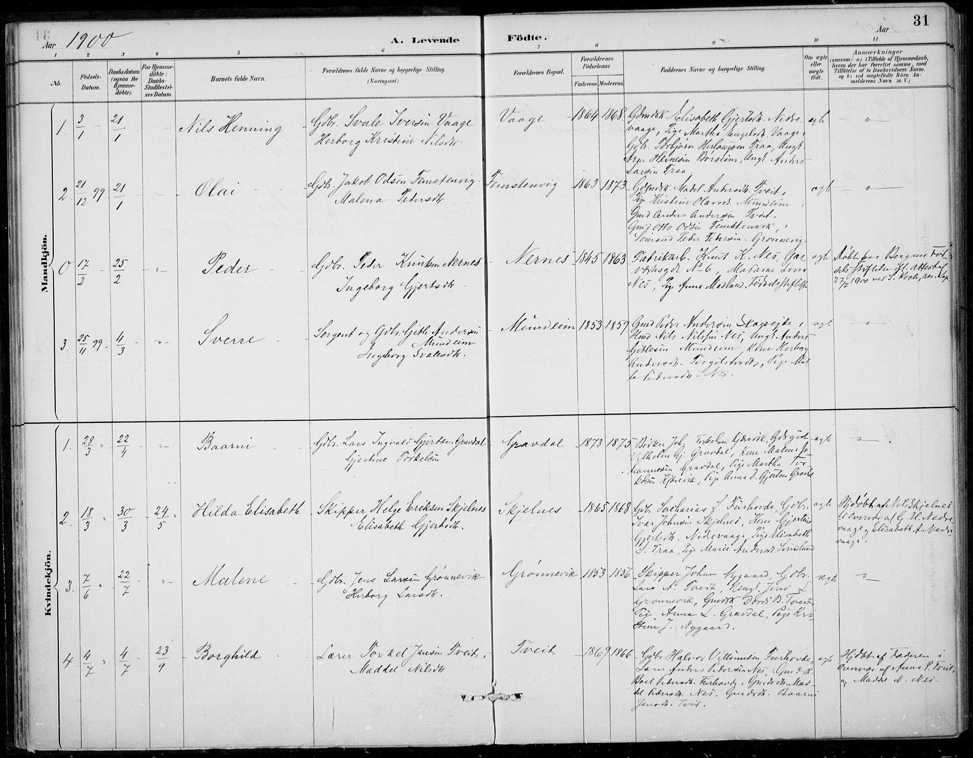 Strandebarm sokneprestembete, SAB/A-78401/H/Haa: Parish register (official) no. D  1, 1886-1912, p. 31