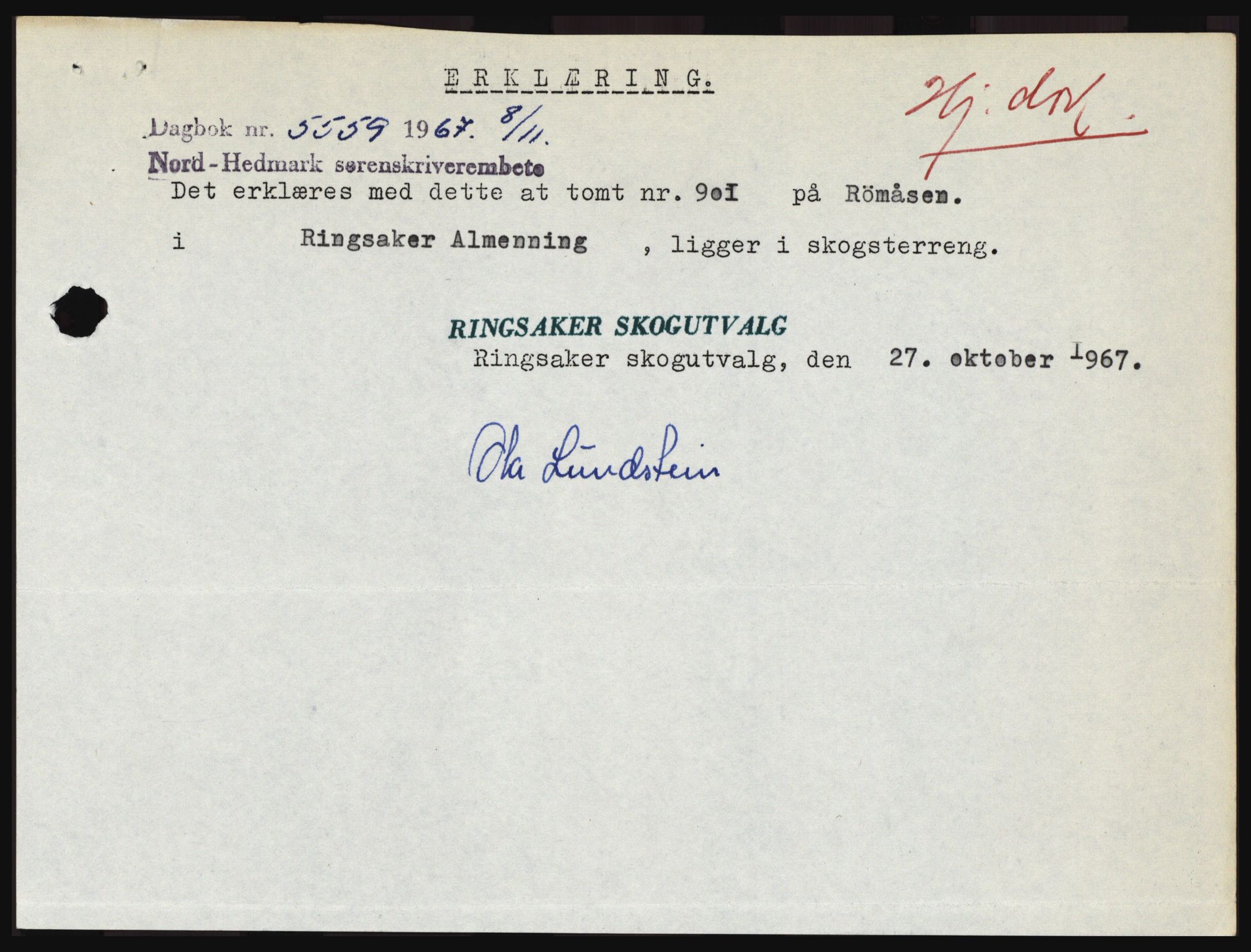 Nord-Hedmark sorenskriveri, SAH/TING-012/H/Hc/L0027: Mortgage book no. 27, 1967-1968, Diary no: : 5559/1967