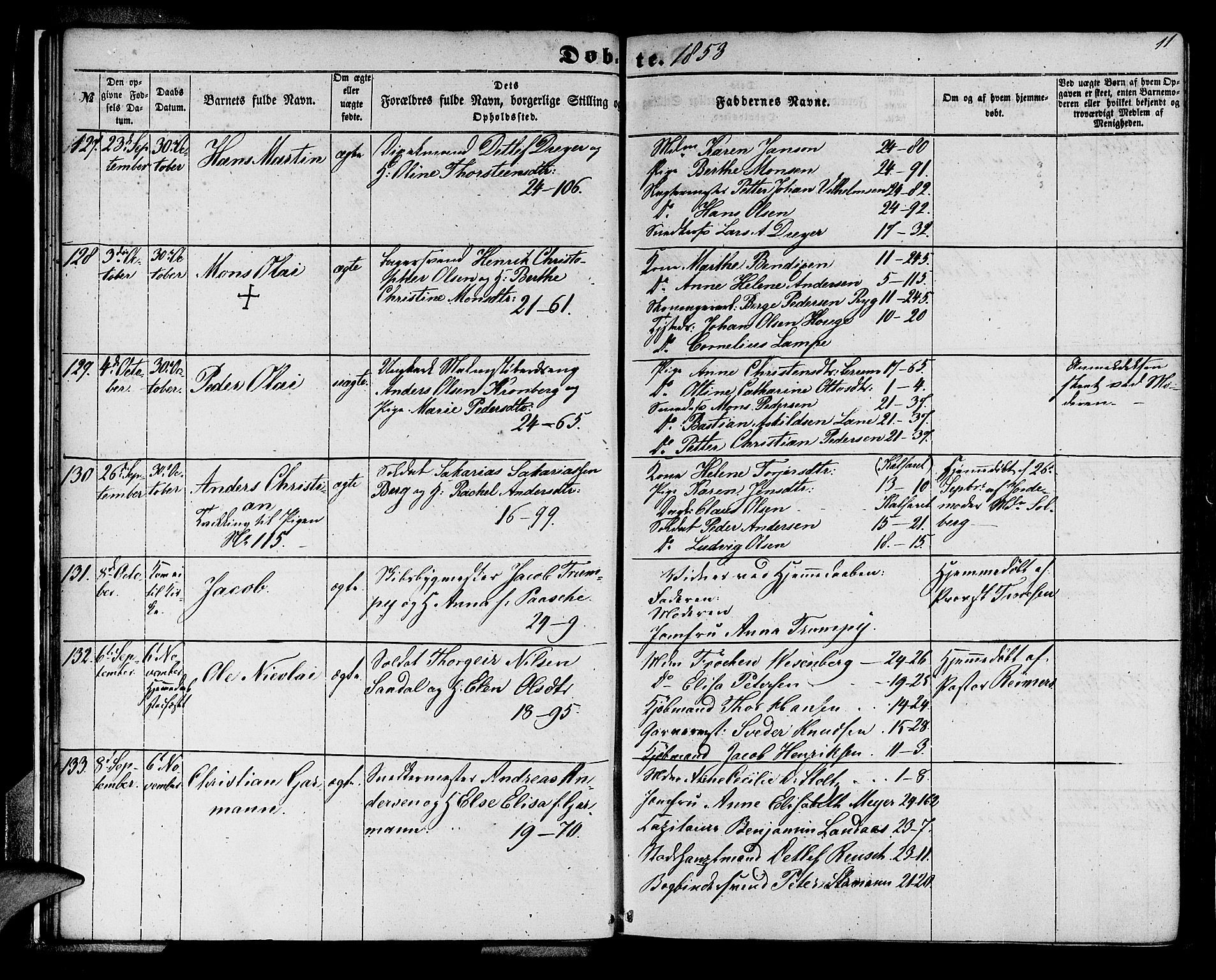 Korskirken sokneprestembete, AV/SAB-A-76101/H/Hab: Parish register (copy) no. B 3, 1853-1858, p. 11