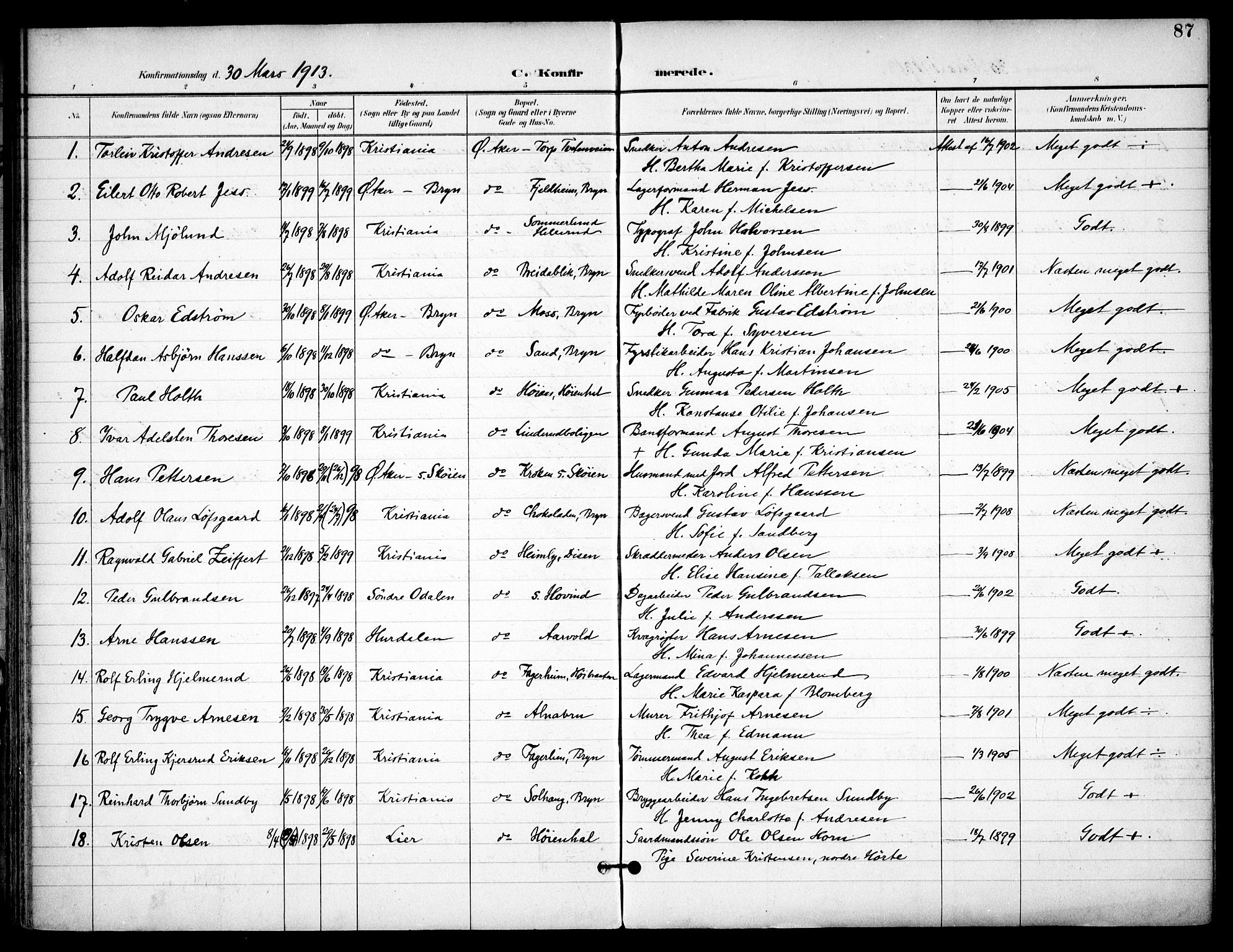 Østre Aker prestekontor Kirkebøker, SAO/A-10840/F/Fa/L0011: Parish register (official) no. I 11, 1895-1917, p. 87