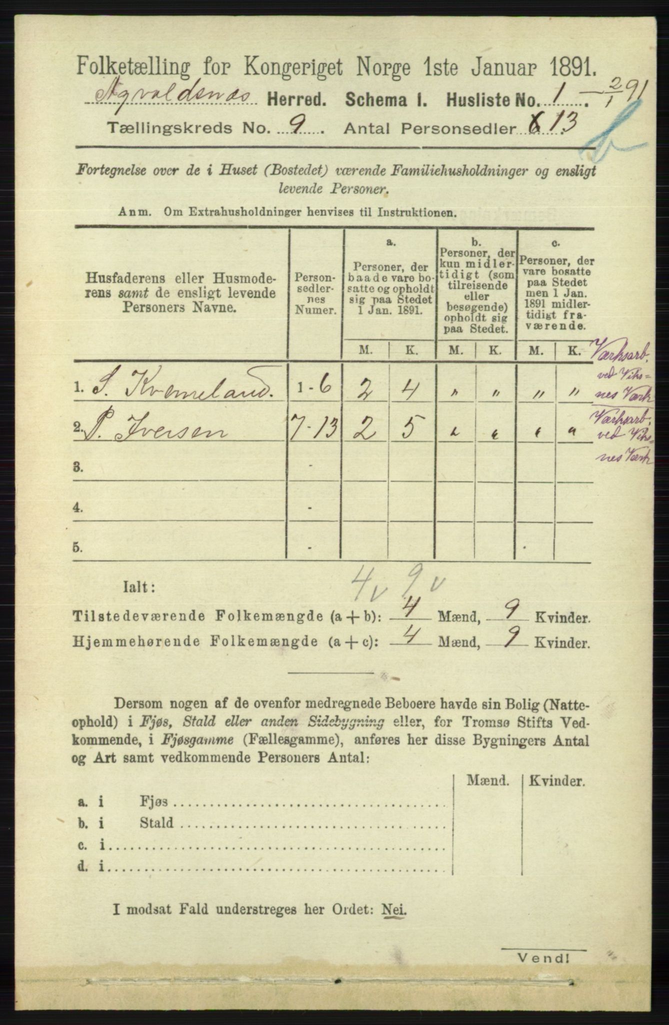 RA, 1891 census for 1147 Avaldsnes, 1891, p. 4891