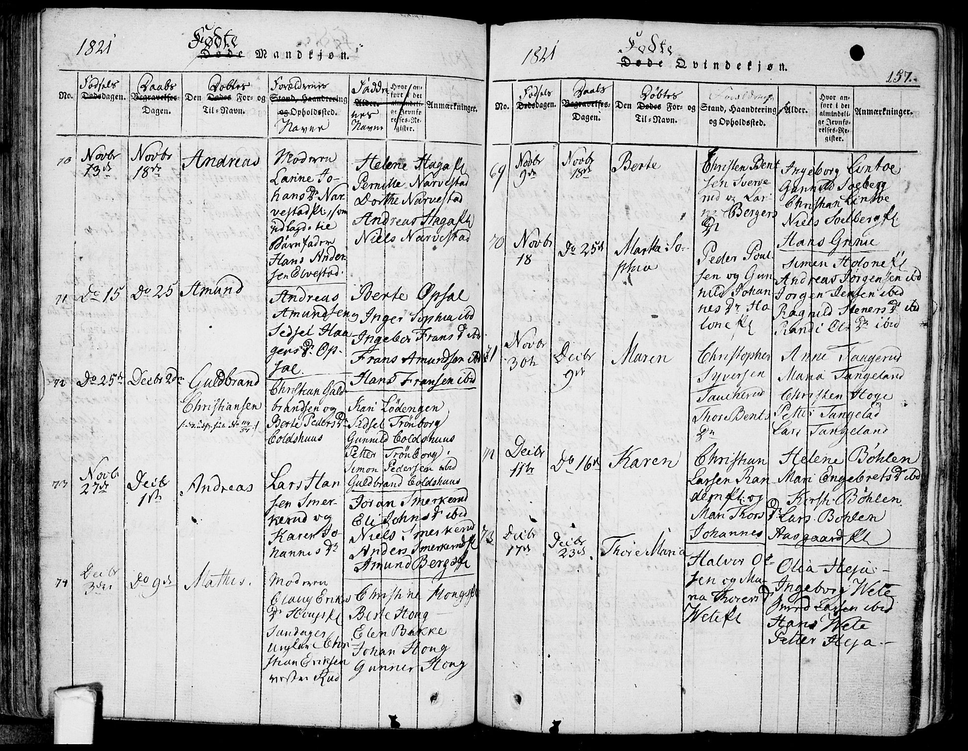 Eidsberg prestekontor Kirkebøker, AV/SAO-A-10905/F/Fa/L0007: Parish register (official) no. I 7, 1814-1832, p. 157