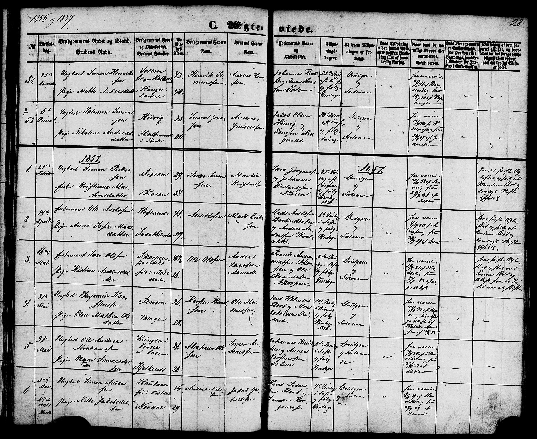 Kinn sokneprestembete, AV/SAB-A-80801/H/Haa/Haaa/L0010: Parish register (official) no. A 10, 1852-1869, p. 28