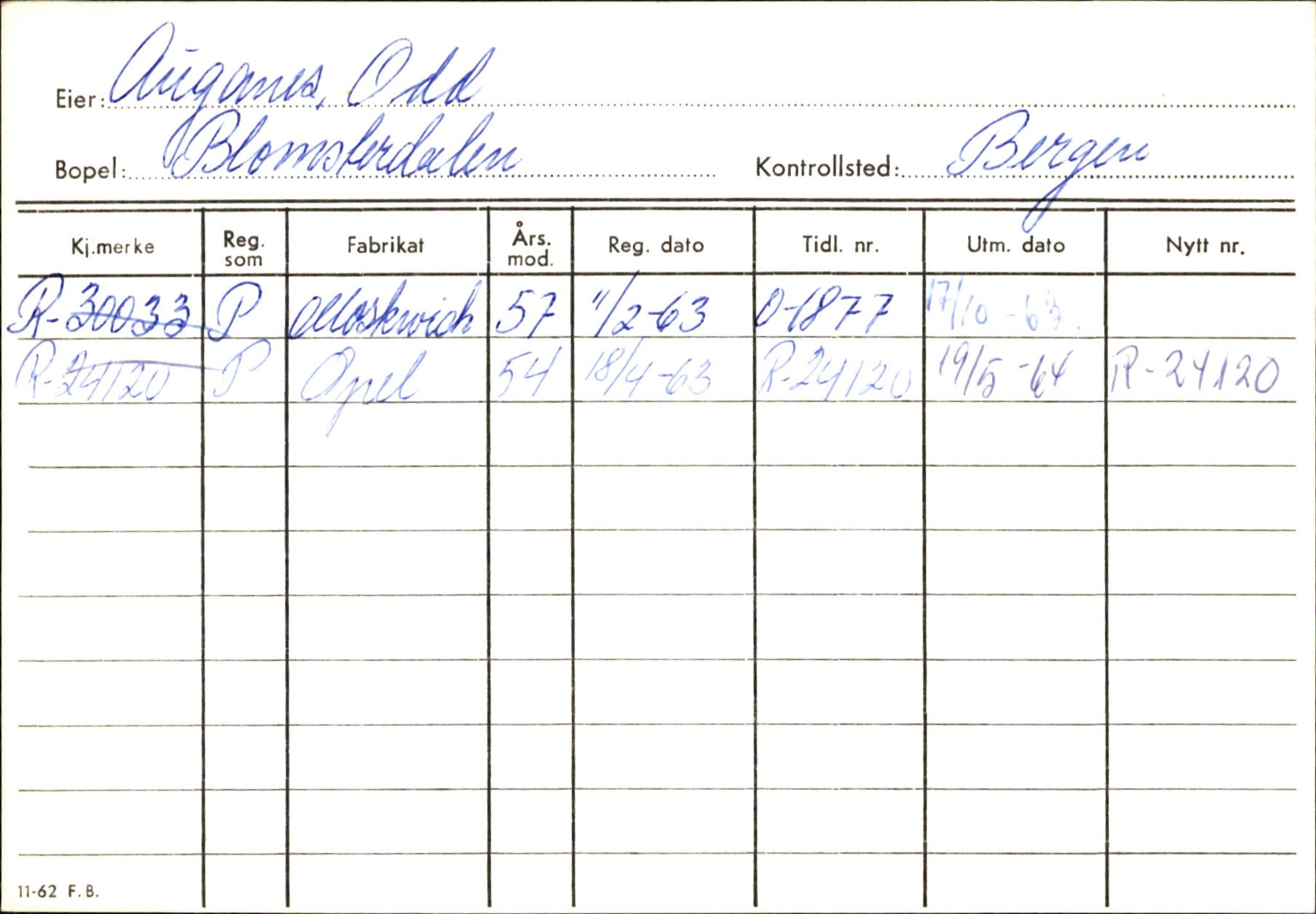 Statens vegvesen, Hordaland vegkontor, AV/SAB-A-5201/2/Ha/L0003: R-eierkort A-B, 1920-1971, p. 5