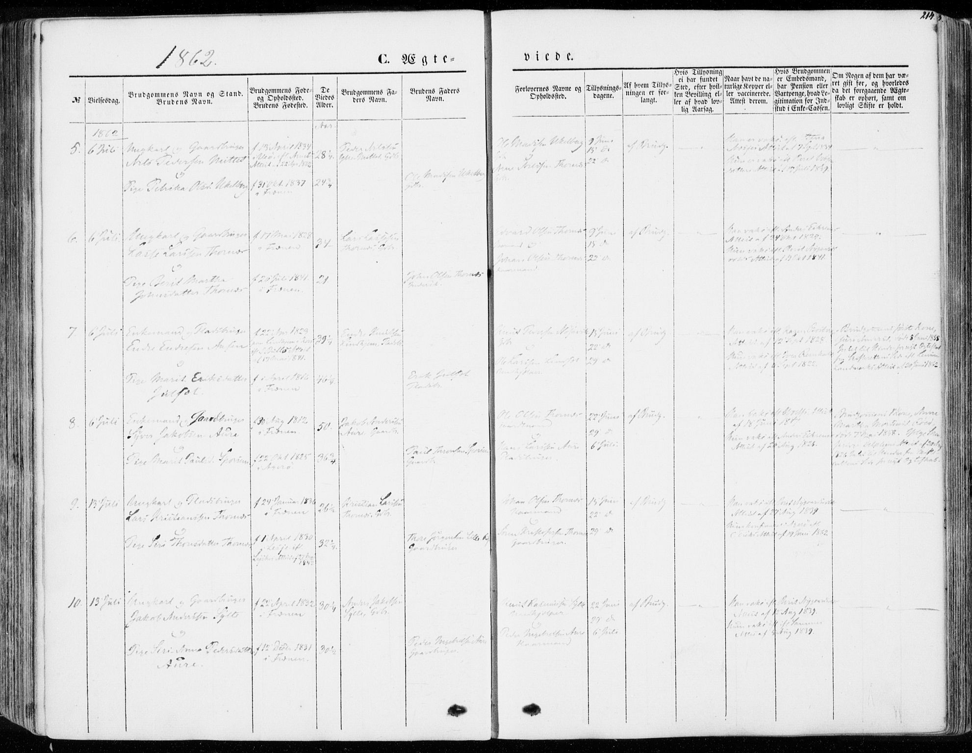 Ministerialprotokoller, klokkerbøker og fødselsregistre - Møre og Romsdal, SAT/A-1454/565/L0748: Parish register (official) no. 565A02, 1845-1872, p. 214