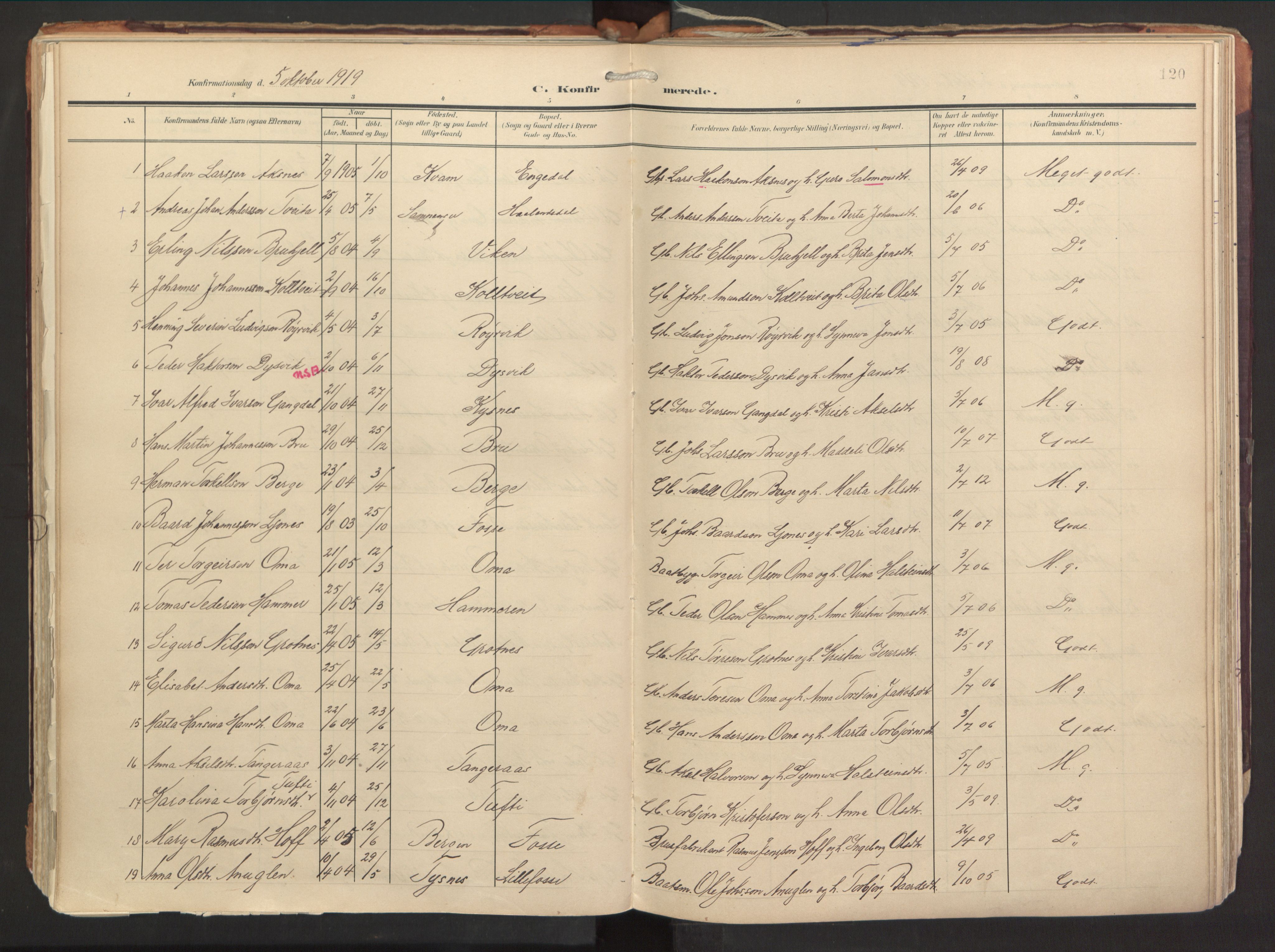 Strandebarm sokneprestembete, SAB/A-78401/H/Haa: Parish register (official) no. B 2, 1909-1941, p. 120