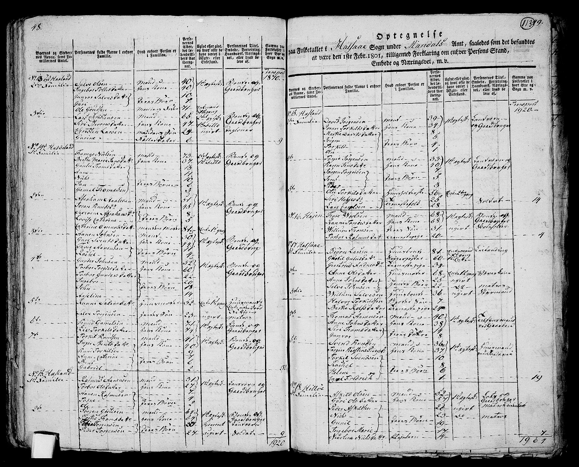 RA, 1801 census for 1019P Mandal, 1801, p. 112b-113a