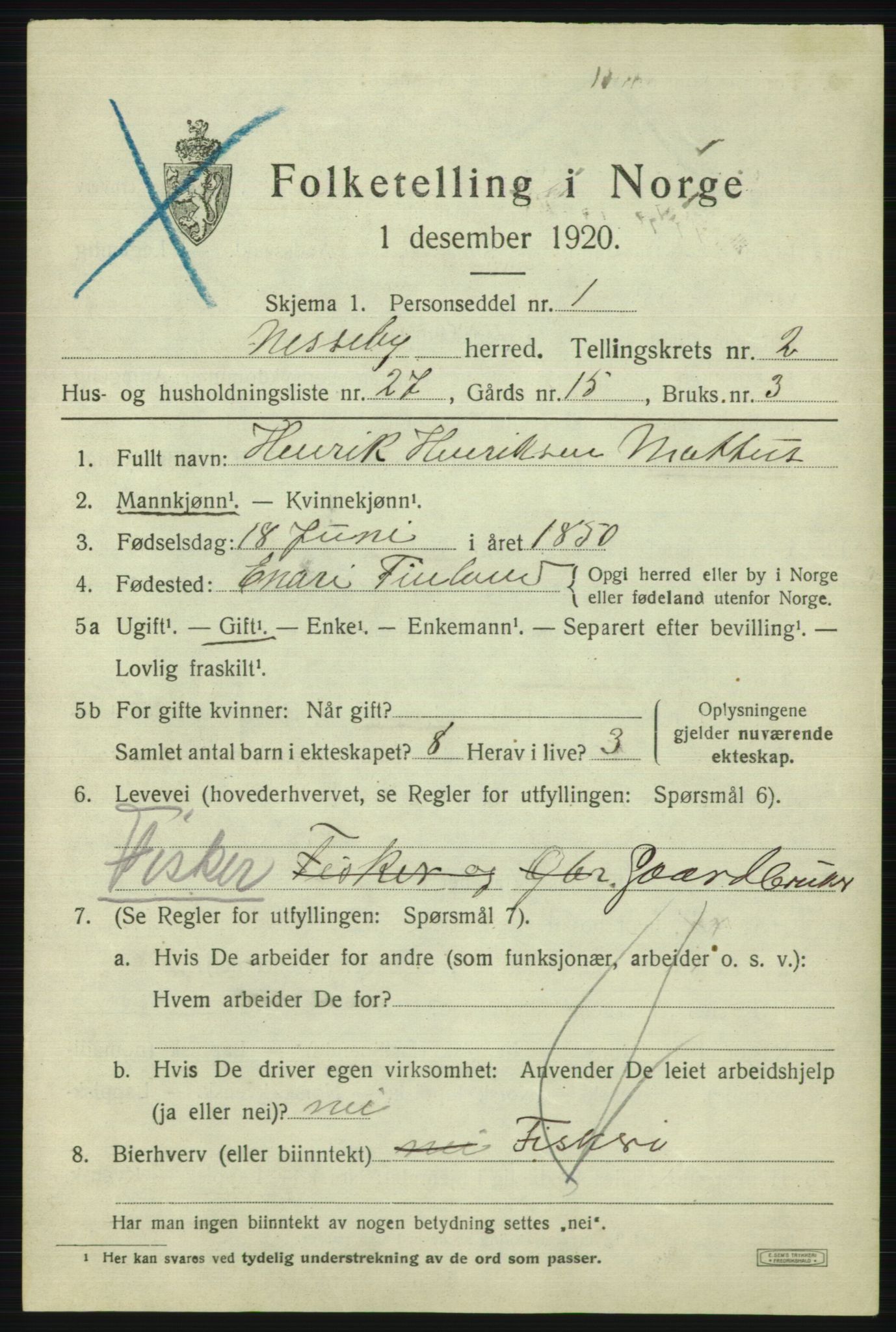 SATØ, 1920 census for Nesseby, 1920, p. 1192