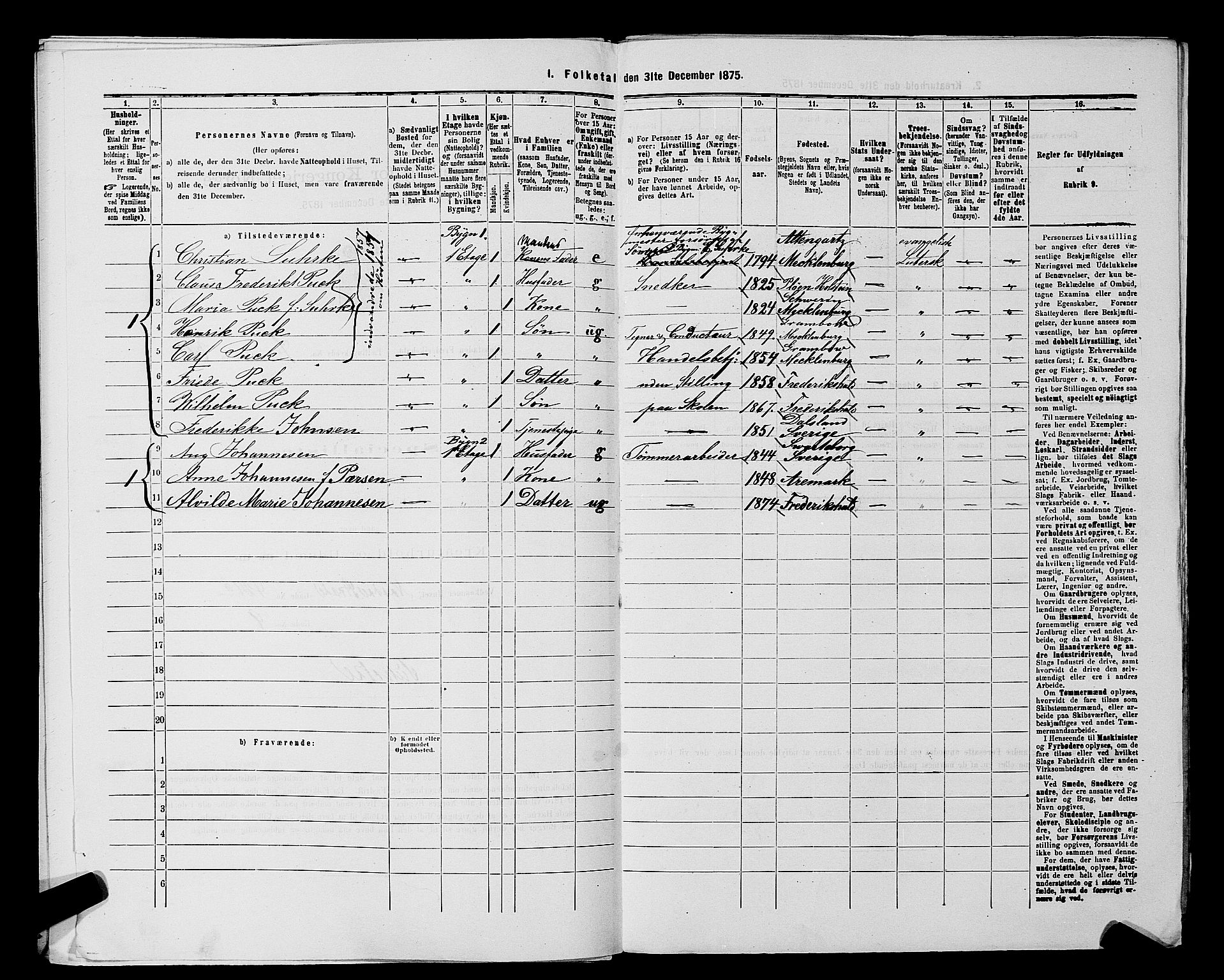 RA, 1875 census for 0101P Fredrikshald, 1875, p. 954