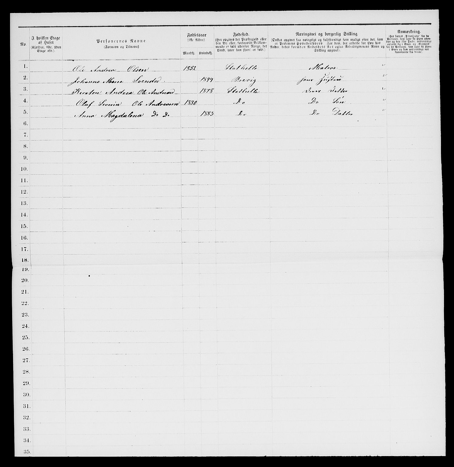 SAKO, 1885 census for 0803 Stathelle, 1885, p. 114