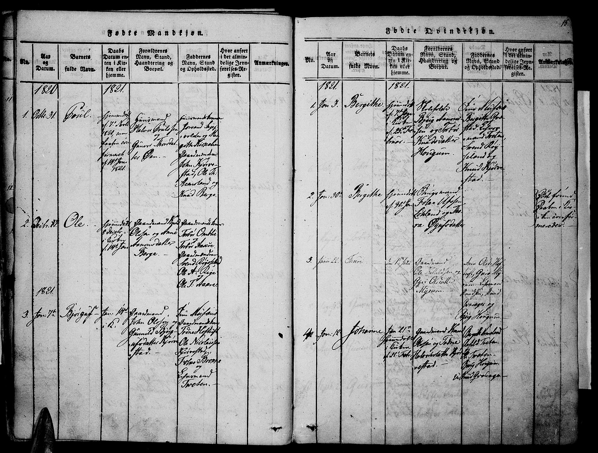 Valle sokneprestkontor, AV/SAK-1111-0044/F/Fa/Fac/L0005: Parish register (official) no. A 5 /1, 1816-1831, p. 15