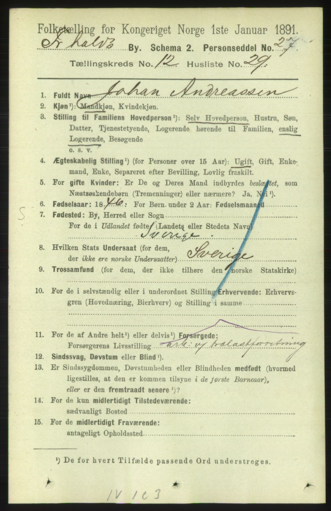 RA, 1891 census for 0101 Fredrikshald, 1891, p. 8671