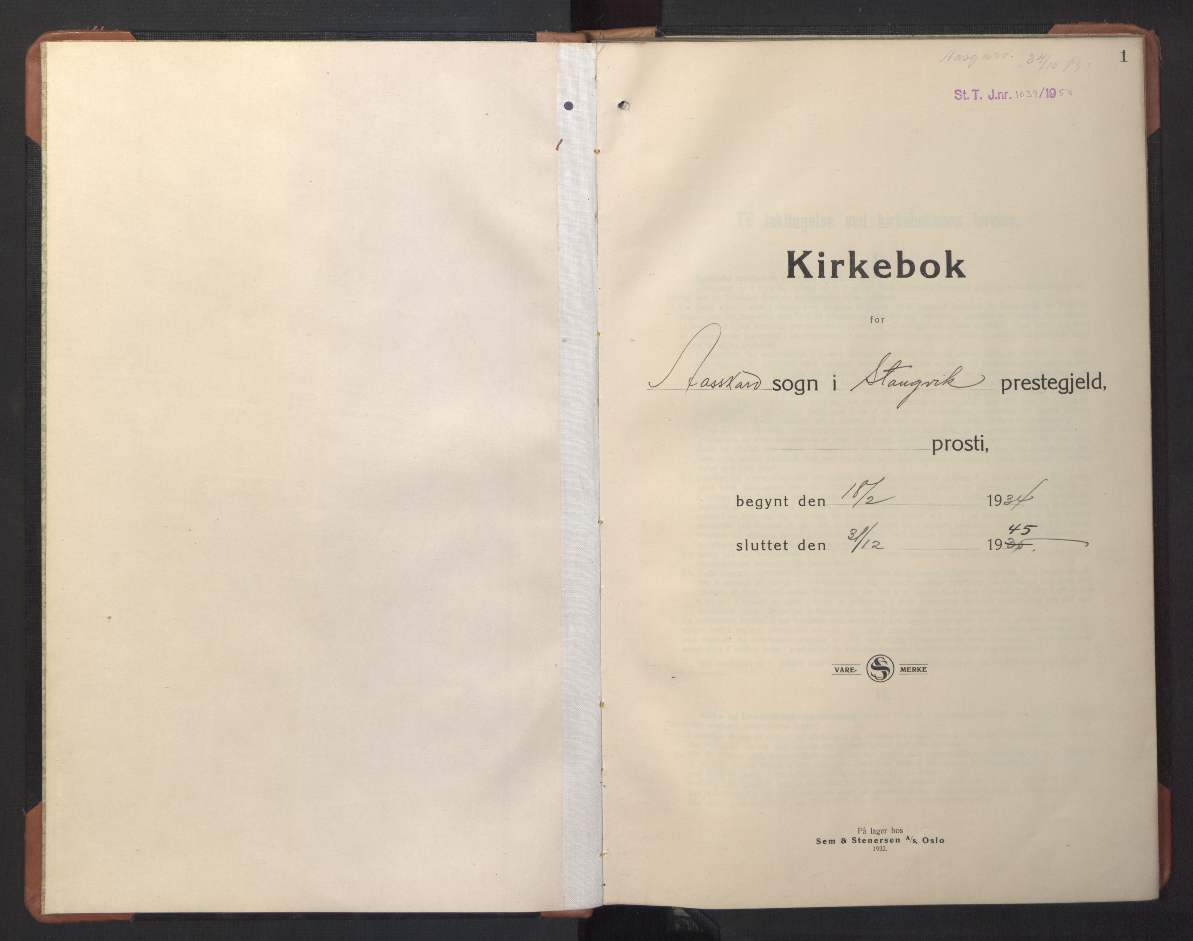 Ministerialprotokoller, klokkerbøker og fødselsregistre - Møre og Romsdal, AV/SAT-A-1454/594/L1038: Parish register (copy) no. 594C01, 1934-1946, p. 1