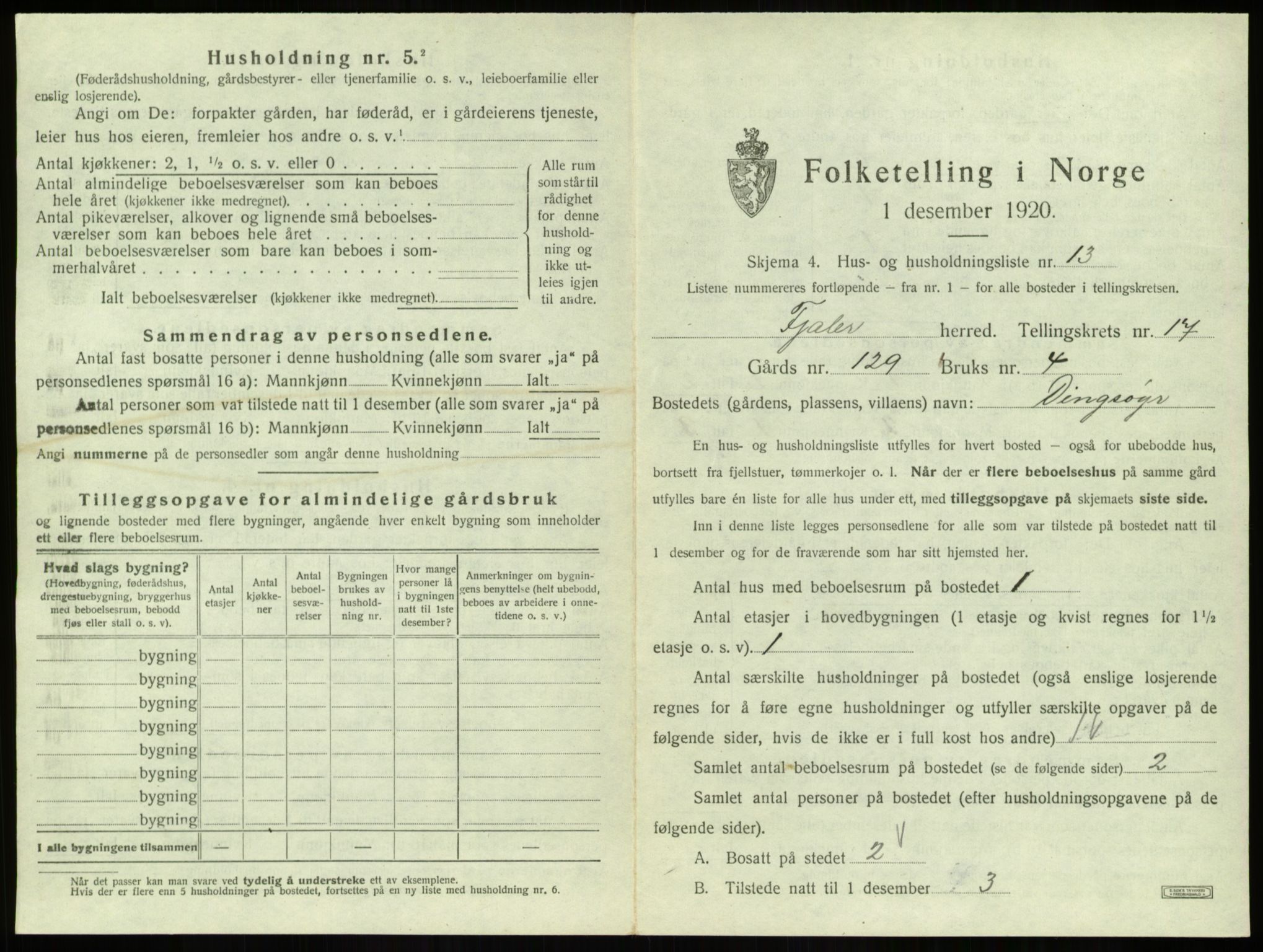 SAB, 1920 census for Fjaler, 1920, p. 1340