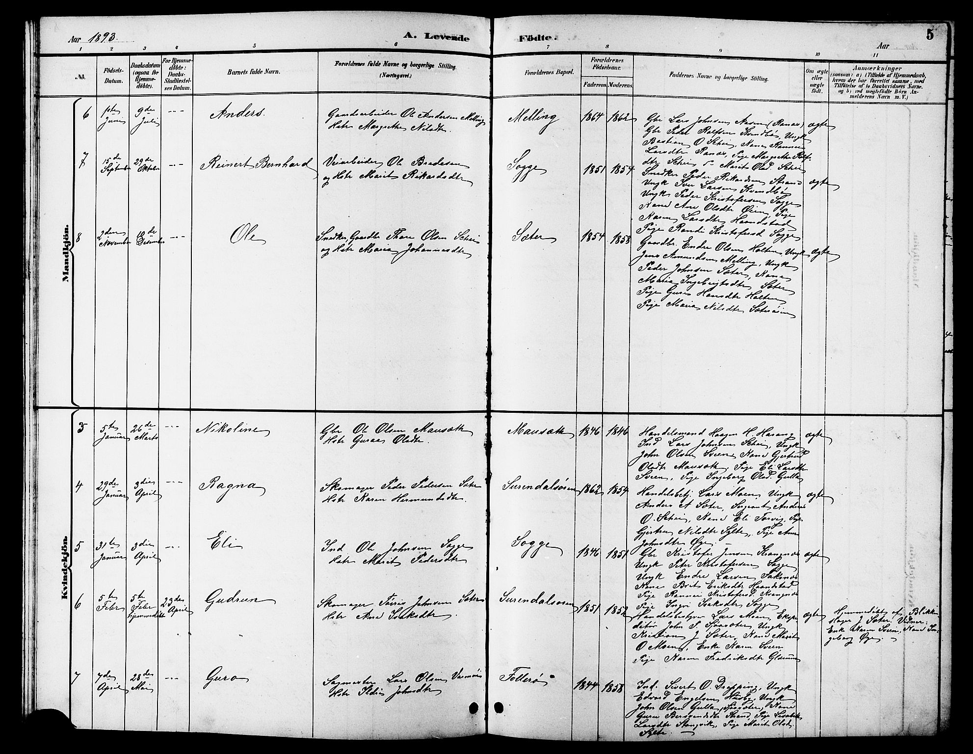 Ministerialprotokoller, klokkerbøker og fødselsregistre - Møre og Romsdal, AV/SAT-A-1454/596/L1058: Parish register (copy) no. 596C01, 1891-1907, p. 5