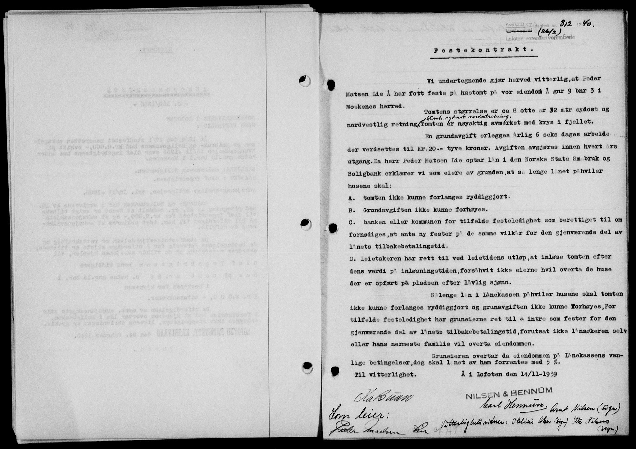 Lofoten sorenskriveri, SAT/A-0017/1/2/2C/L0007a: Mortgage book no. 7a, 1939-1940, Diary no: : 312/1940