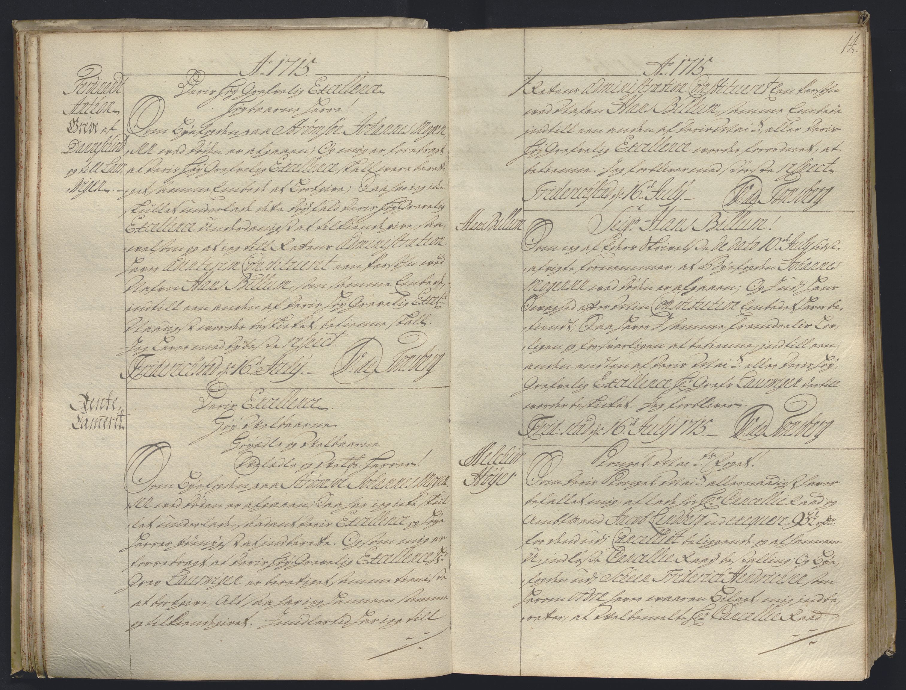 Kristiania stiftamt, AV/SAO-A-10386/B/Ba/L0004: Kopibok, 1715-1717, p. 13b-14a