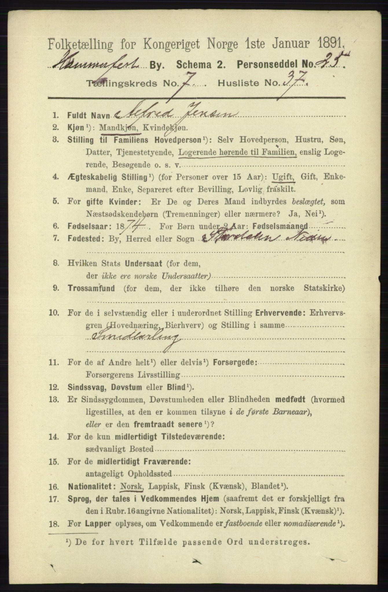 RA, 1891 census for 2001 Hammerfest, 1891, p. 2774