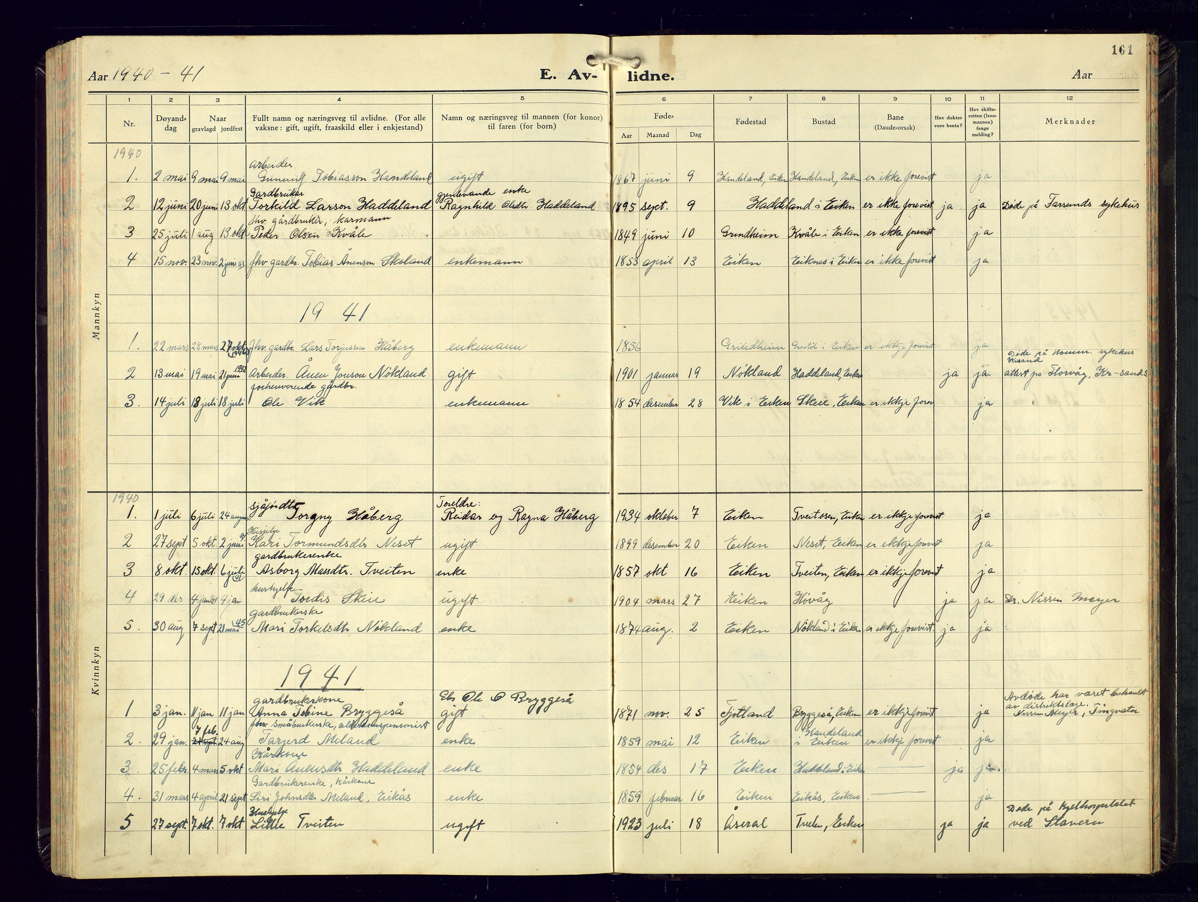 Hægebostad sokneprestkontor, AV/SAK-1111-0024/F/Fb/Fbb/L0004: Parish register (copy) no. B-4, 1938-1976, p. 161