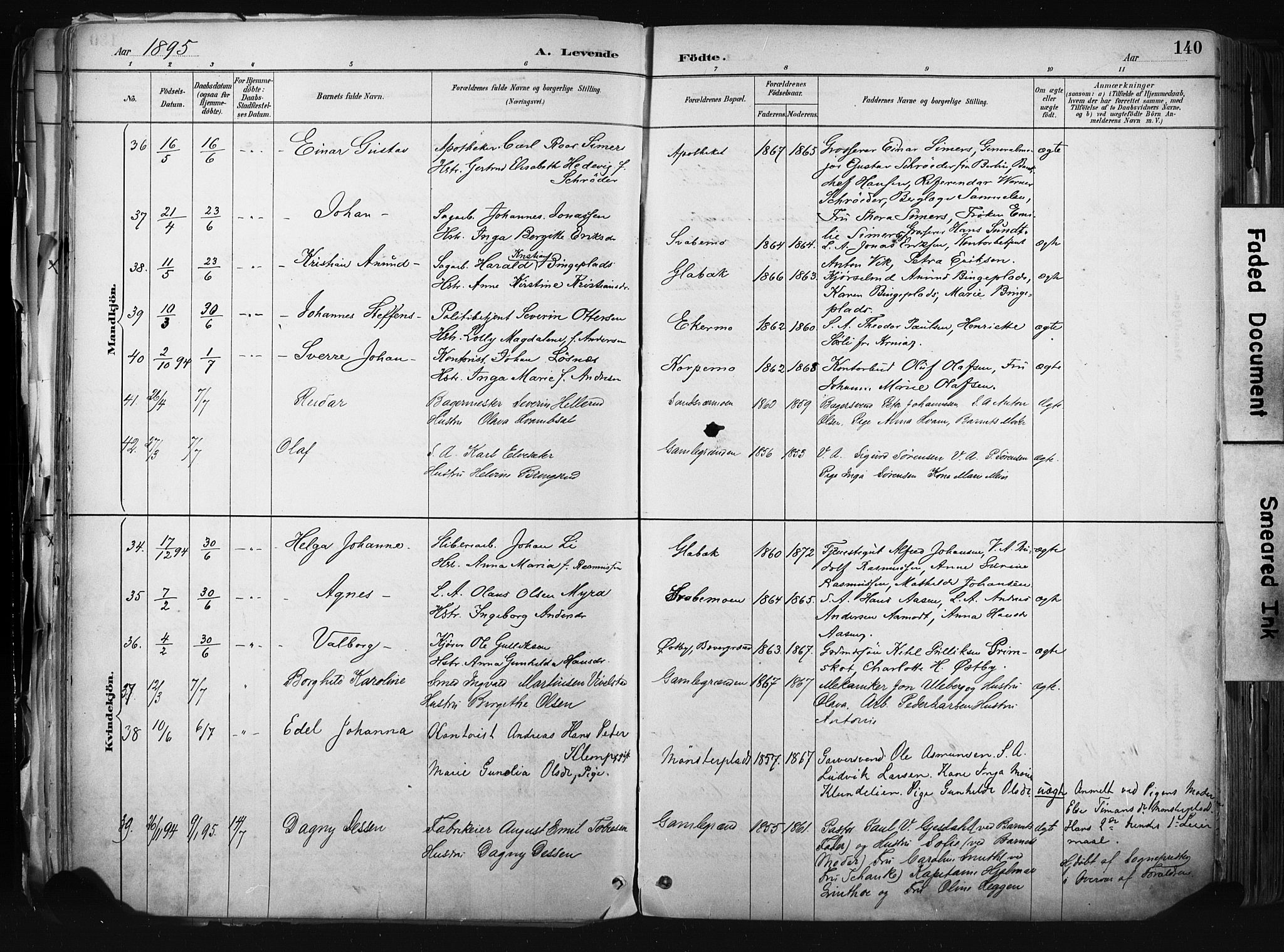 Kongsberg kirkebøker, AV/SAKO-A-22/F/Fb/L0002: Parish register (official) no. II 2, 1886-1896, p. 140