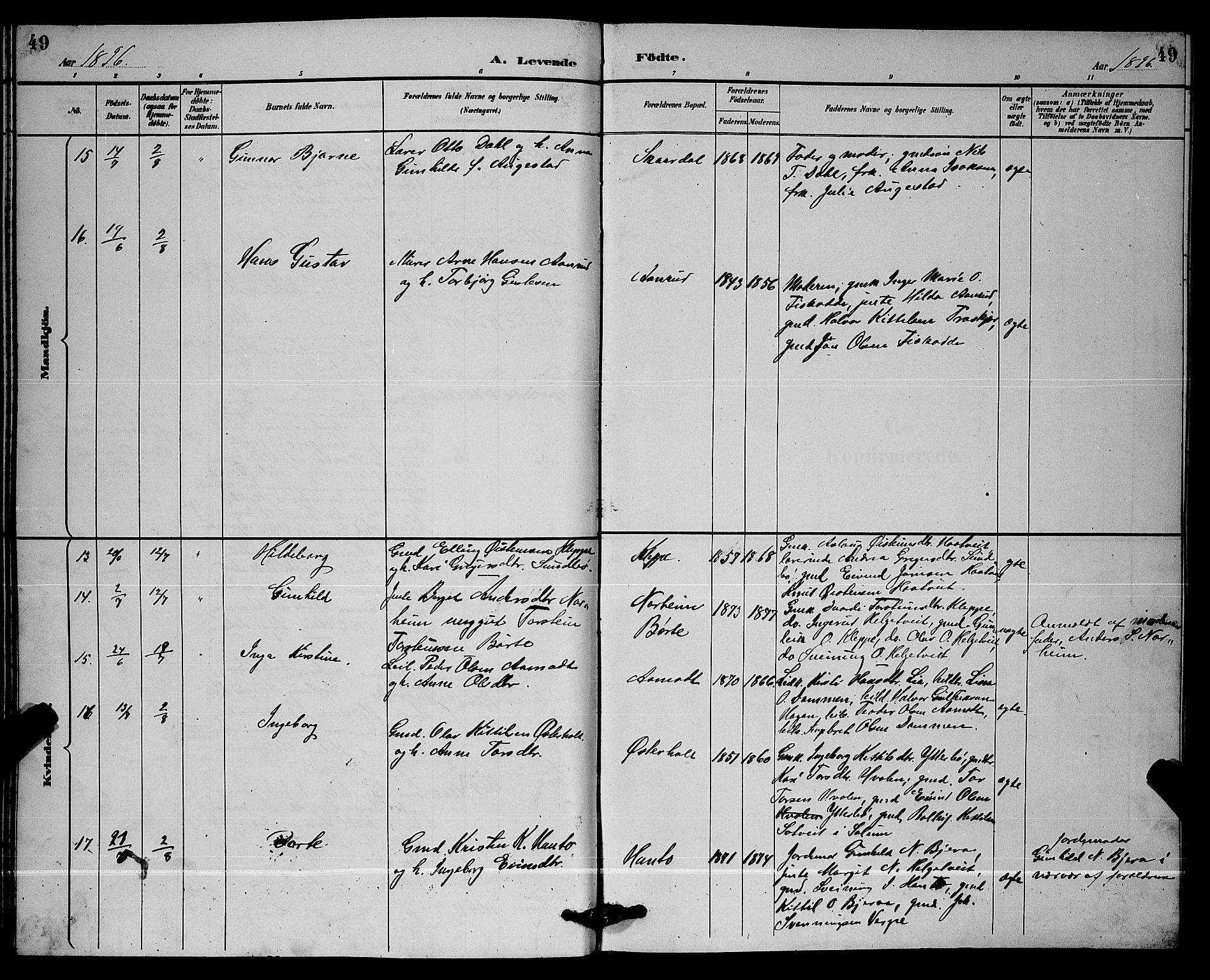 Lunde kirkebøker, AV/SAKO-A-282/G/Ga/L0002: Parish register (copy) no. I 2, 1887-1896, p. 49