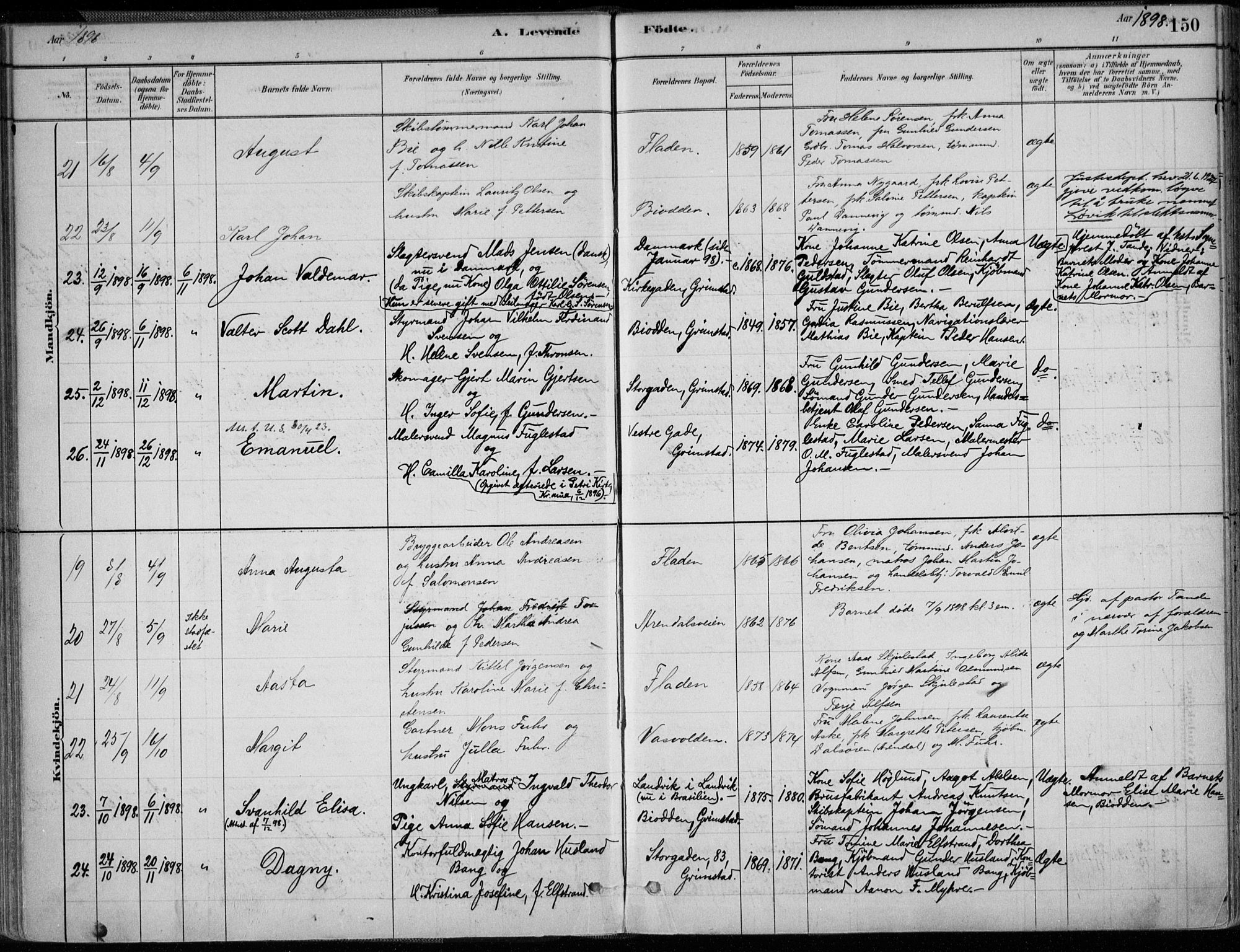 Grimstad sokneprestkontor, AV/SAK-1111-0017/F/Fa/L0003: Parish register (official) no. A 2, 1882-1912, p. 150